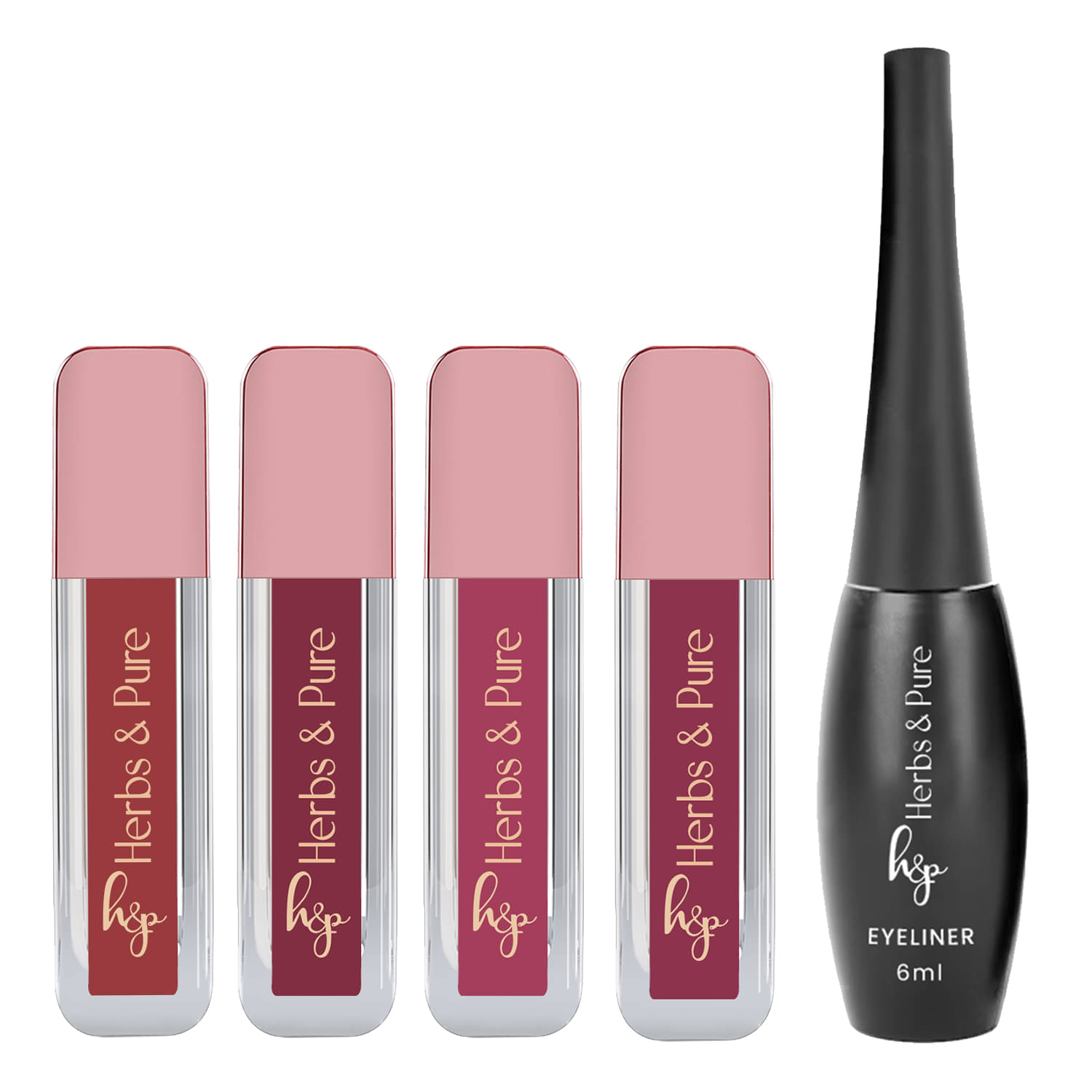     			Herbs and Pure Set of 4 Matte Lipsticks 8ml with Intense Black Eyeliner 6ml – Makeup Combo Kit