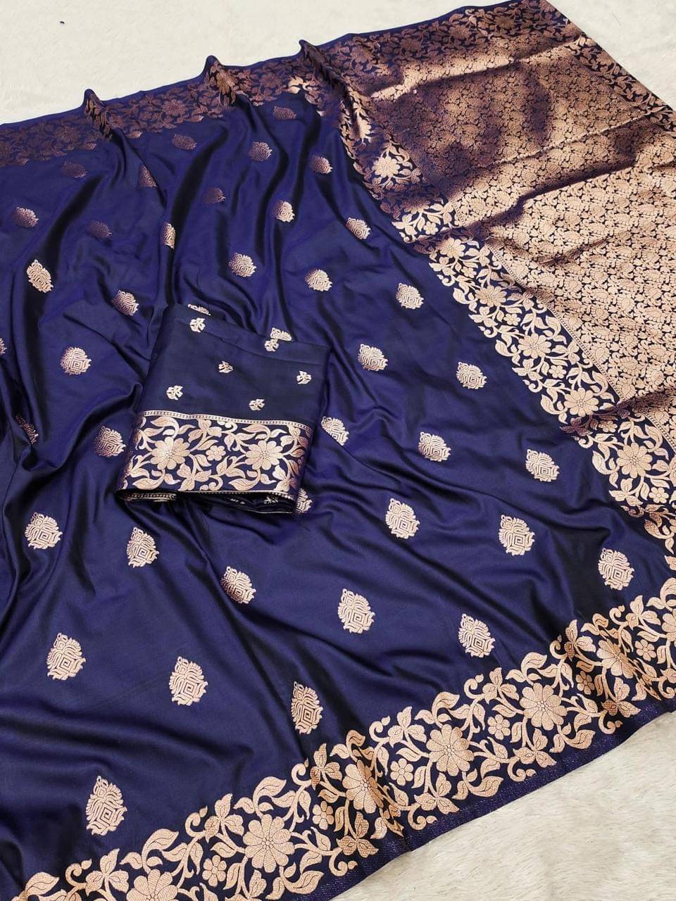 Indesa Art Silk Embellished Saree With Unstitched Blouse Piece ( Navy Blue ) Indesa Art Silk Embellished Saree With Unstitched Blouse Piece ( Navy Blue )