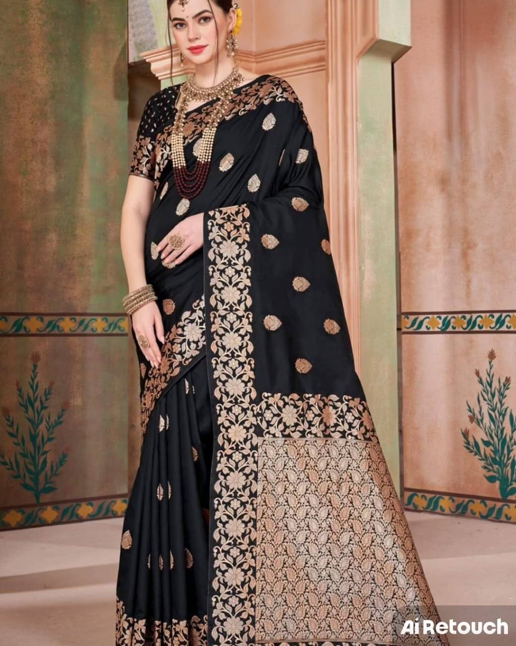     			Indesa Art Silk Embellished Saree With Unstitched Blouse Piece ( Black )
