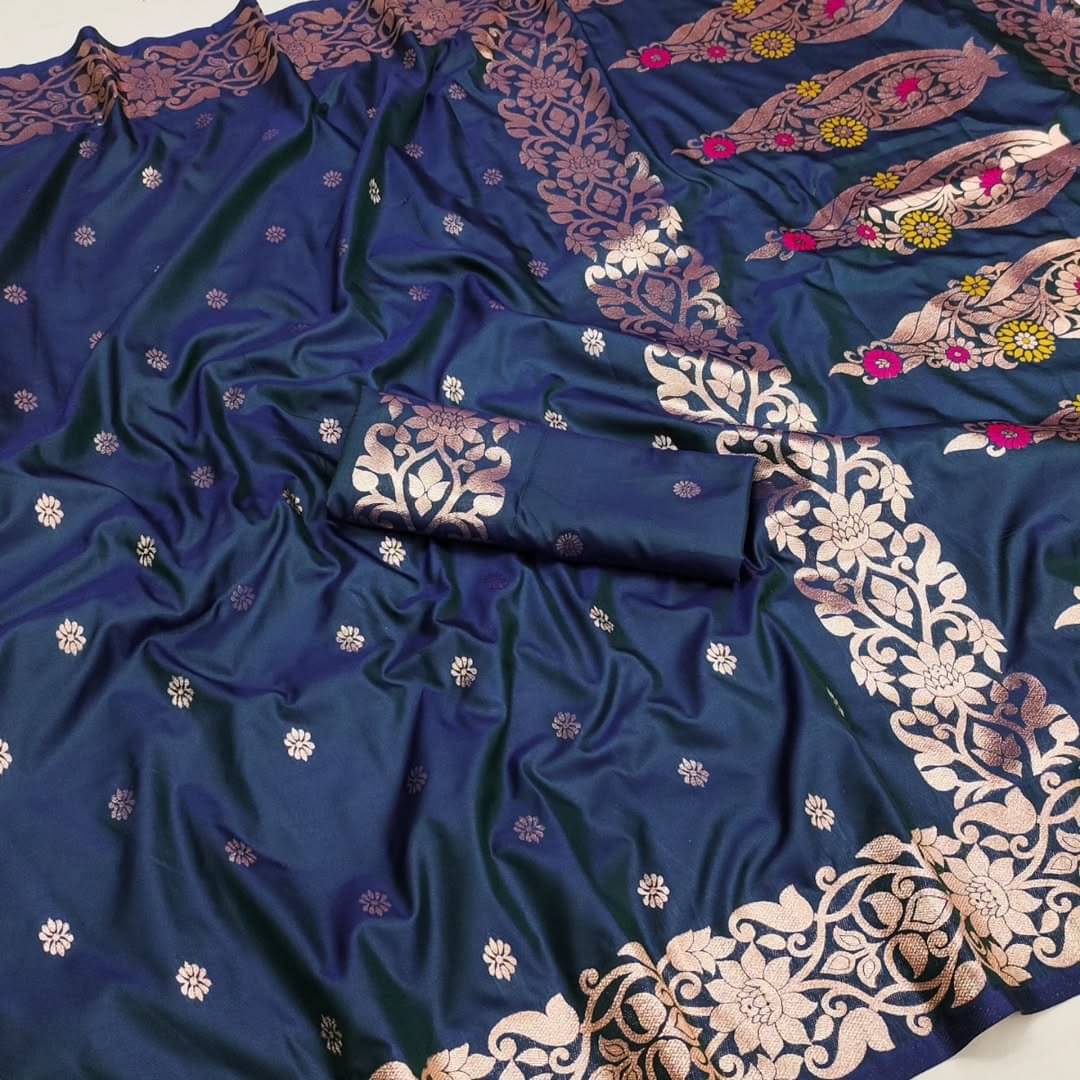 Indesa Art Silk Solid Saree With Unstitched Blouse Piece ( Blue ) Indesa Art Silk Solid Saree With Unstitched Blouse Piece ( Blue )