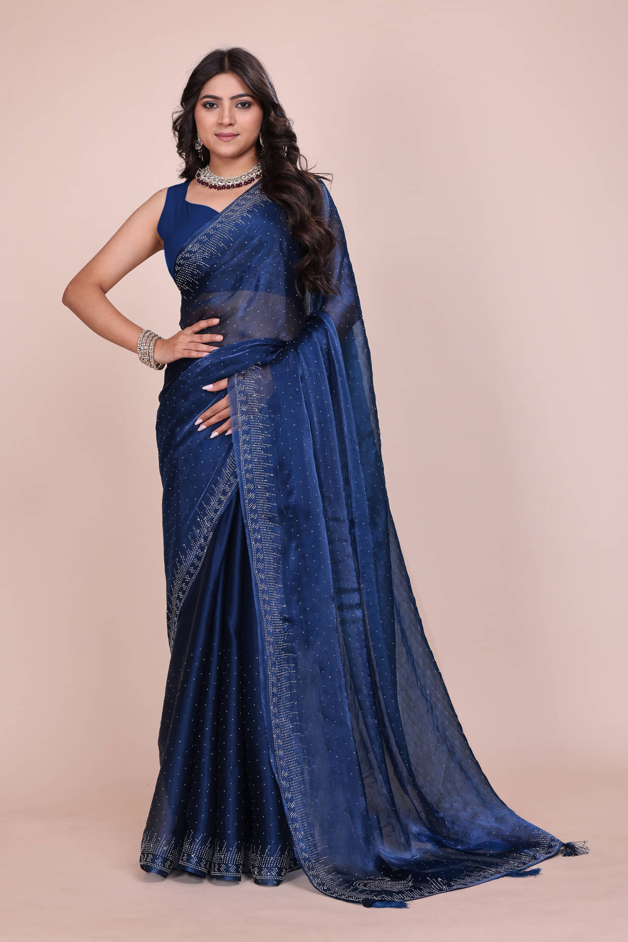 Indian Fashionista Shimmer Embellished Saree With Unstitched Blouse Piece ( Blue ) Indian Fashionista Shimmer Embellished Saree With Unstitched Blouse Piece ( Blue )