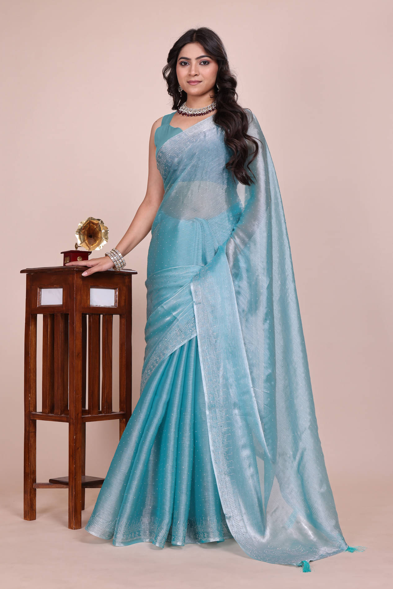 Indian Fashionista Shimmer Embellished Saree With Unstitched Blouse Piece ( Light Blue ) Indian Fashionista Shimmer Embellished Saree With Unstitched Blouse Piece ( Light Blue )