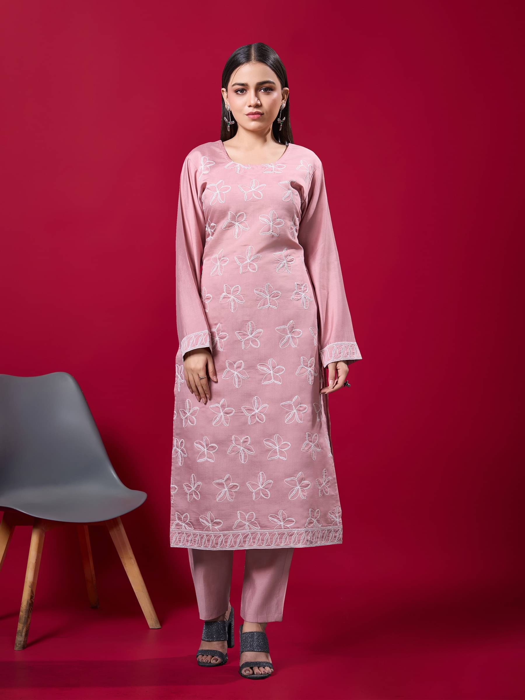 JDS LIFESTYLE Women Cotton Silk Embellished Straight Kurti With Pants ( Fluorescent Pink ) JDS LIFESTYLE Women Cotton Silk Embellished Straight Kurti With Pants ( Fluorescent Pink )