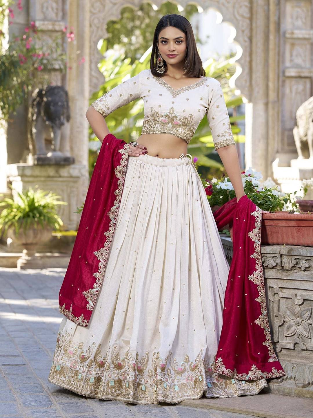     			KV Fashion White Silk Unstitched Semi Stitched Lehenga
