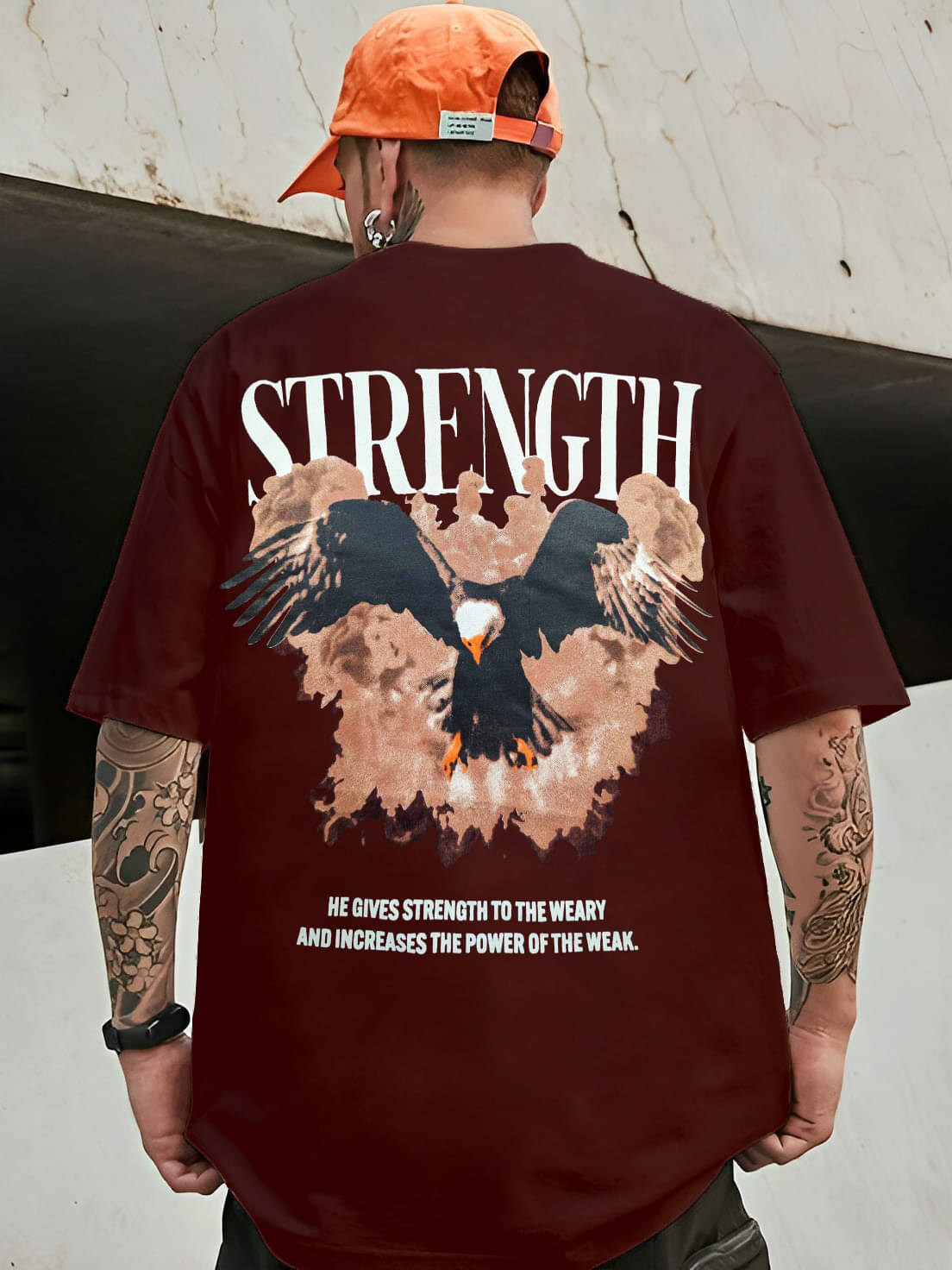     			LEWEL Men Cotton Blend Oversized Fit Printed T-Shirt ( Maroon )