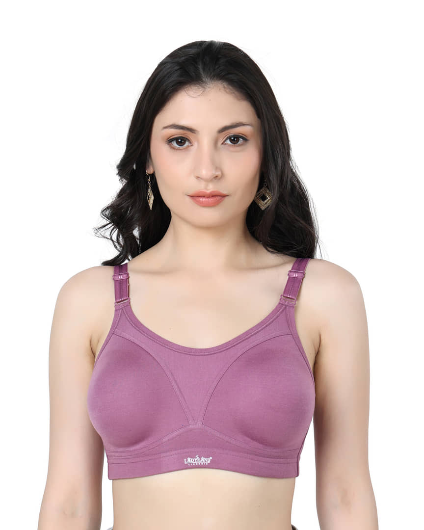 Ladyland Pack of 1 Cotton Blend Non Padded Everyday Bra For Women ( Purple )
