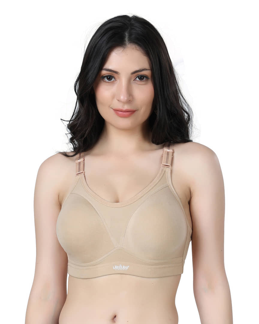 Ladyland Pack of 1 Cotton Blend Non Padded Everyday Bra For Women ( Beige )