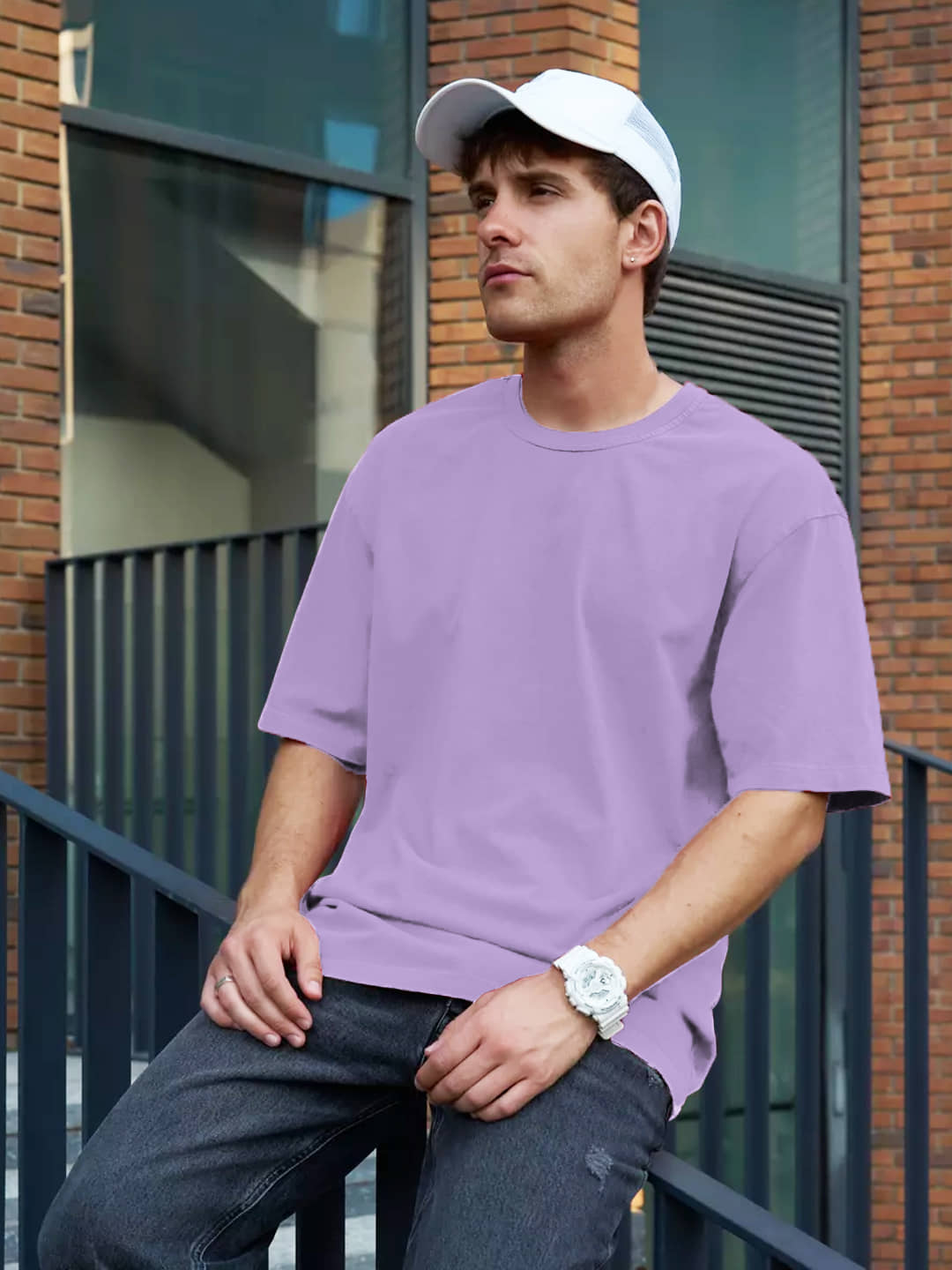 Leotude Men Cotton Blend Oversized Fit Solid T-Shirt ( Purple )