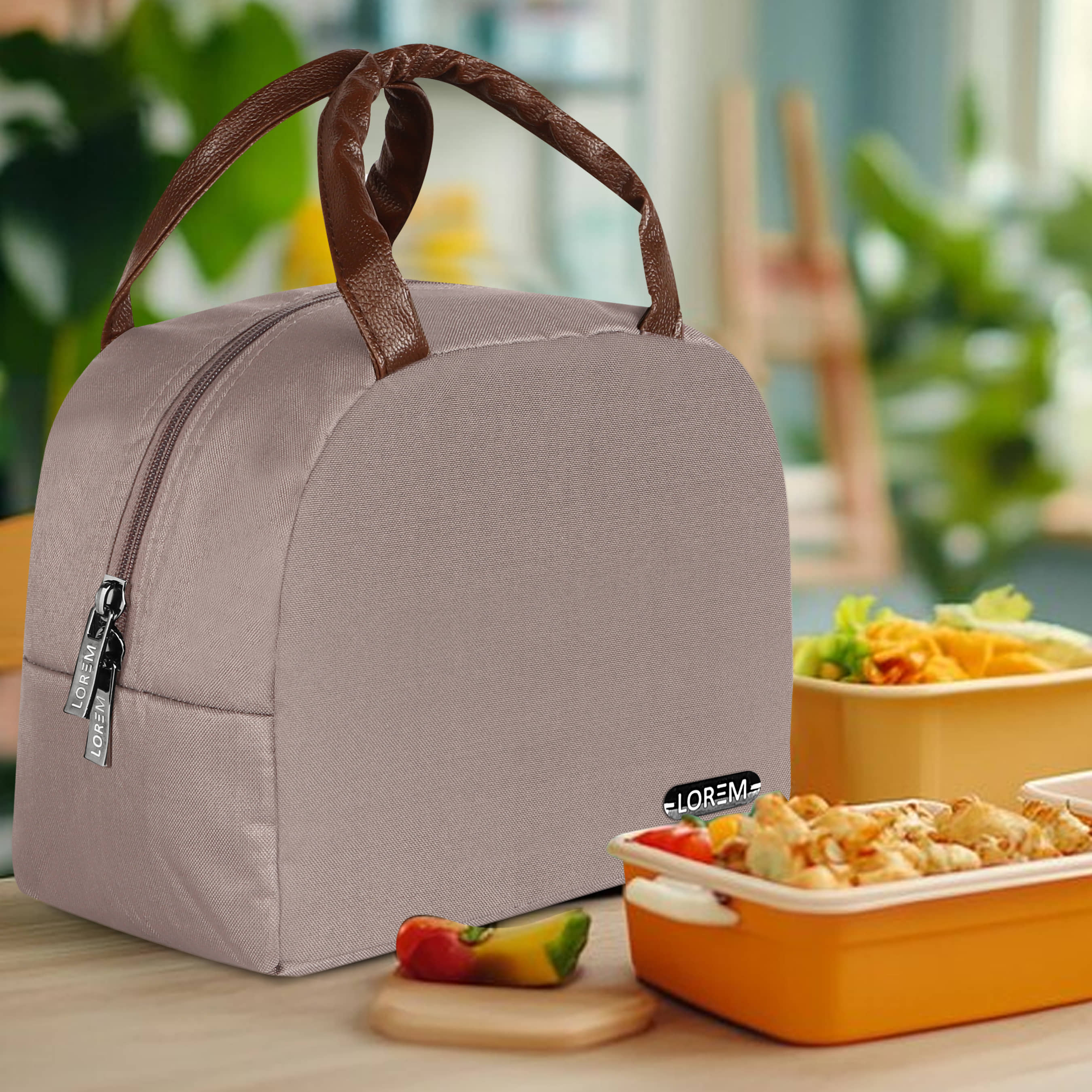 Lorem Beige Fabric Lunch Bag Pack of 1 - Handbags | Buy online on ZillyBuy