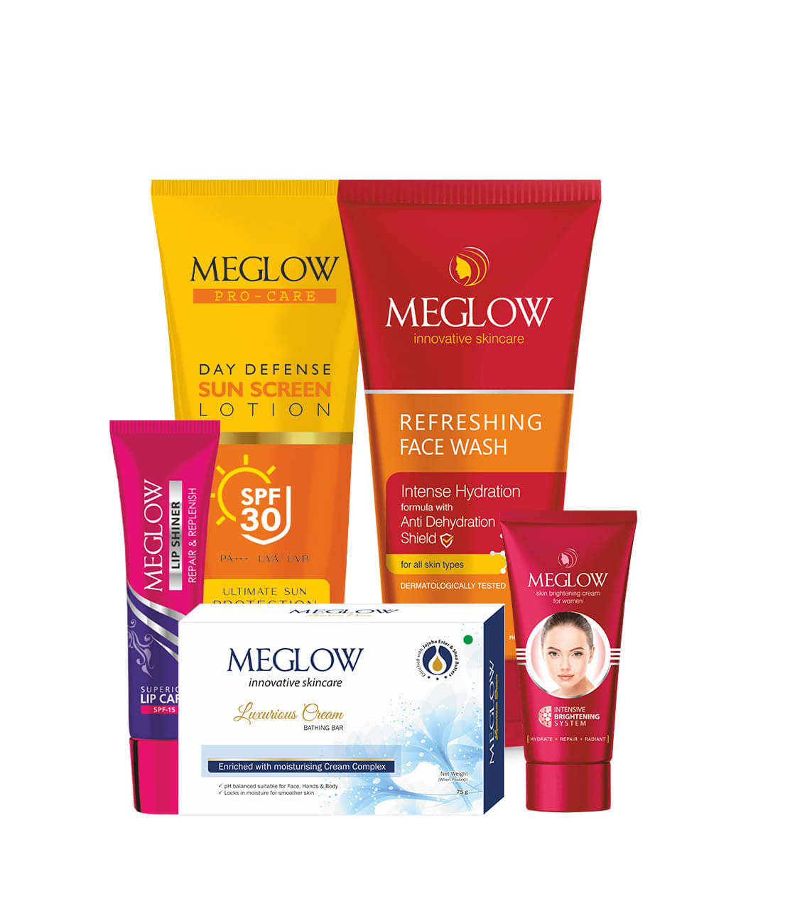     			Meglow Complete Skincare Kit For Women- Summer Edition | Luxurious Soap, Brightening Facewash & Face Cream Duo, SPF30 Lotion & Lip Balm | Soft Glow & UV Protection Daily