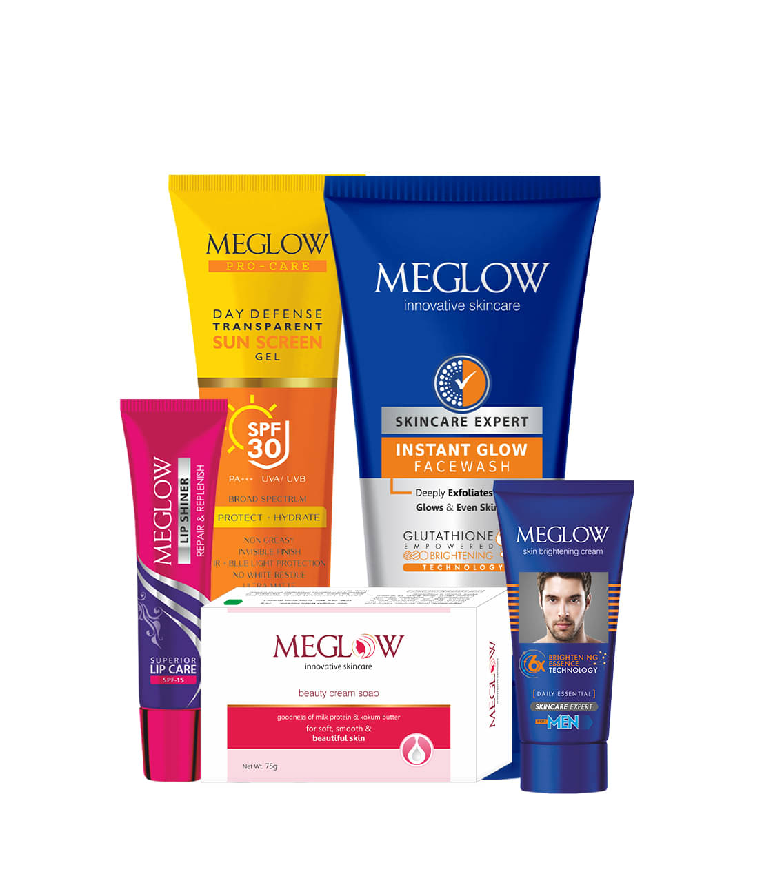Meglow Men Head To Toe Skincare Combo | Facewash, Cream, Sunscreen Lotion, Soap, Lip Balm for Men | Cleanses, Protects, Brightens & Softens Meglow Men Head To Toe Skincare Combo | Facewash, Cream, Sunscreen Lotion, Soap, Lip Balm for Men | Cleanses, Protects, Brightens & Softens