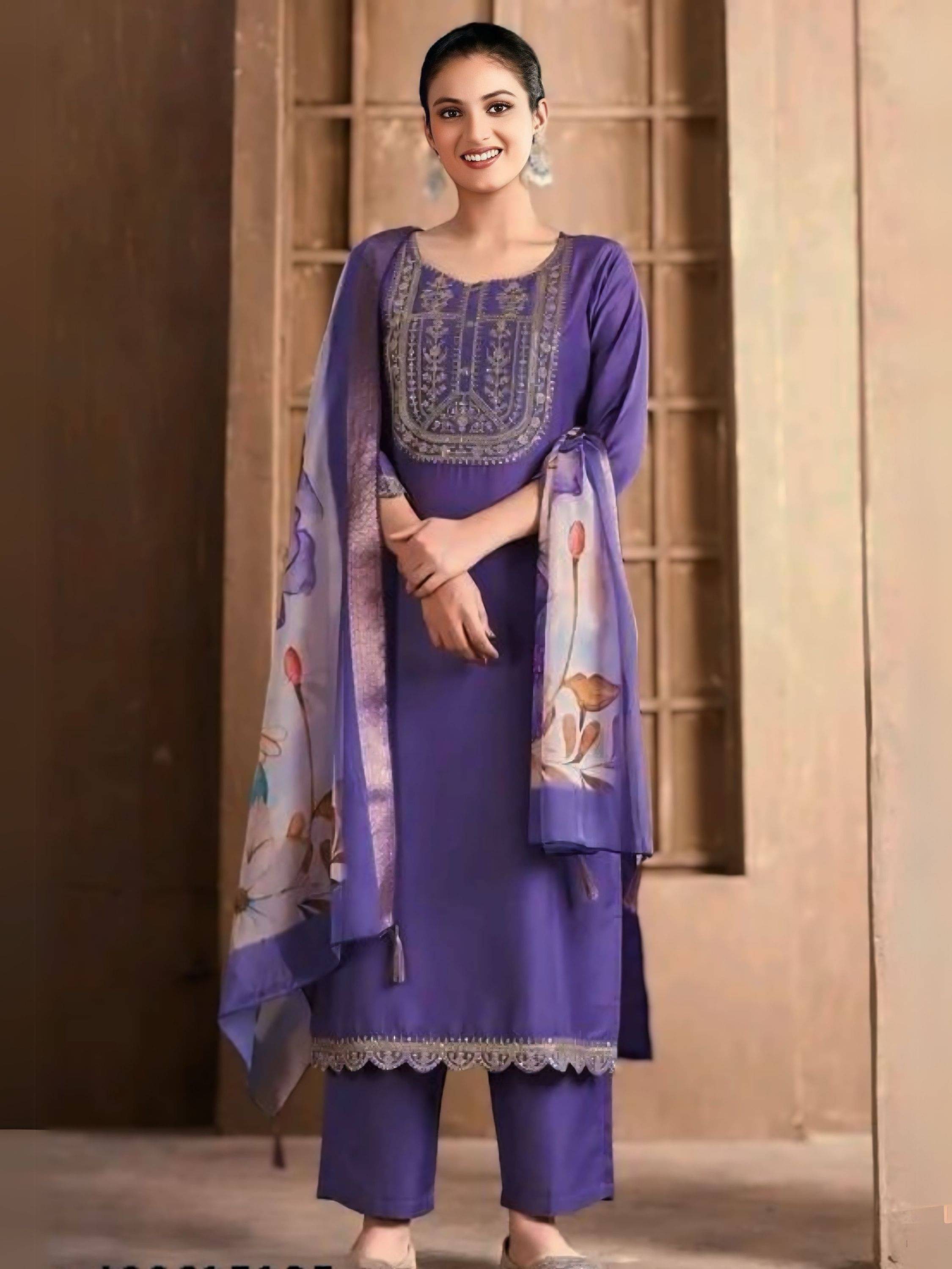 Niza Fashion Women Rayon Embellished Straight Kurti With Pants ( Purple ) Niza Fashion Women Rayon Embellished Straight Kurti With Pants ( Purple )