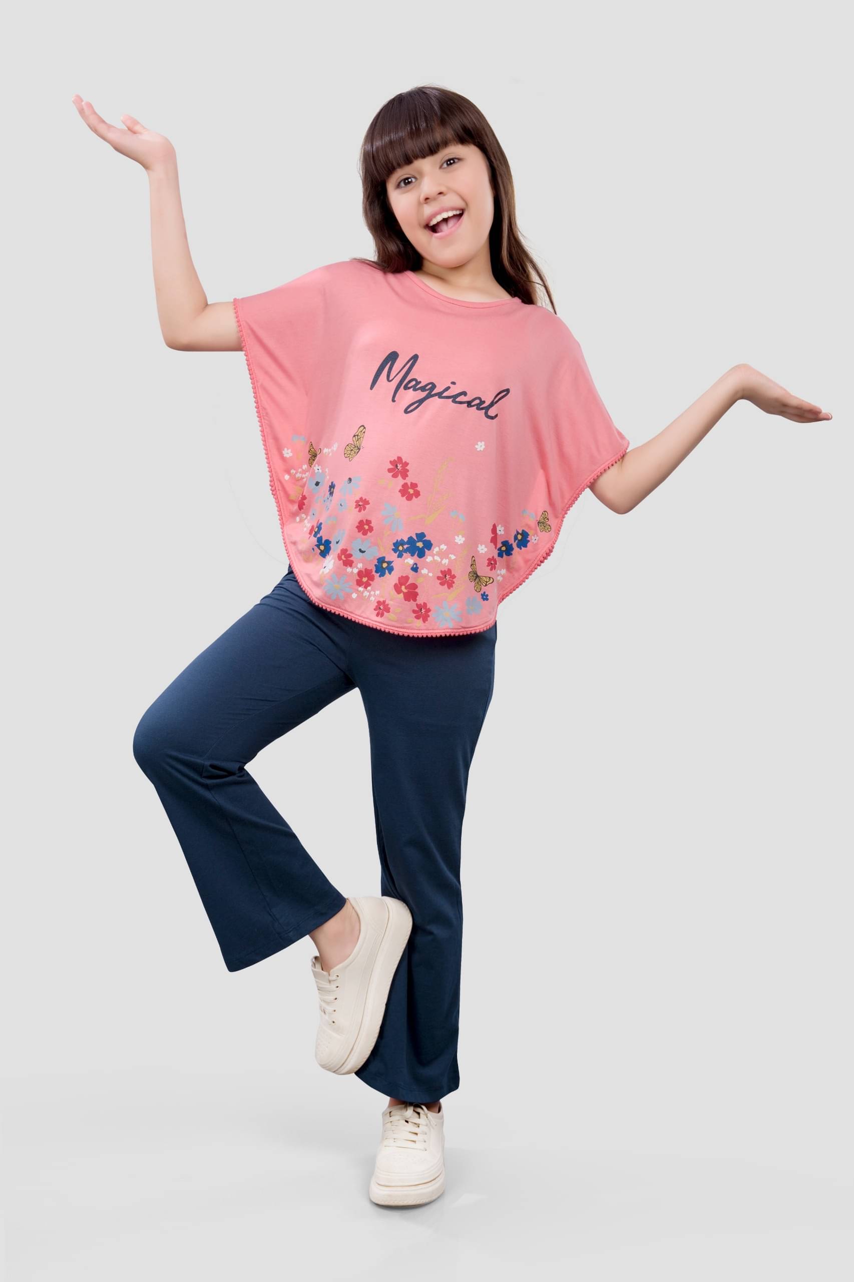     			PLUM TREE Pack of 1 Girls 100% Cotton T-shirt & Pants ( Coral )