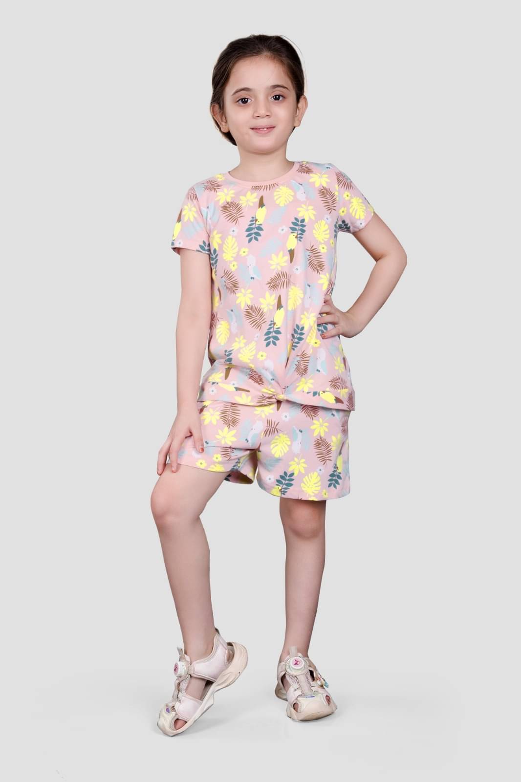     			PLUM TREE Pack of 1 Girls 100% Cotton T-shirt & Shorts ( Pink )
