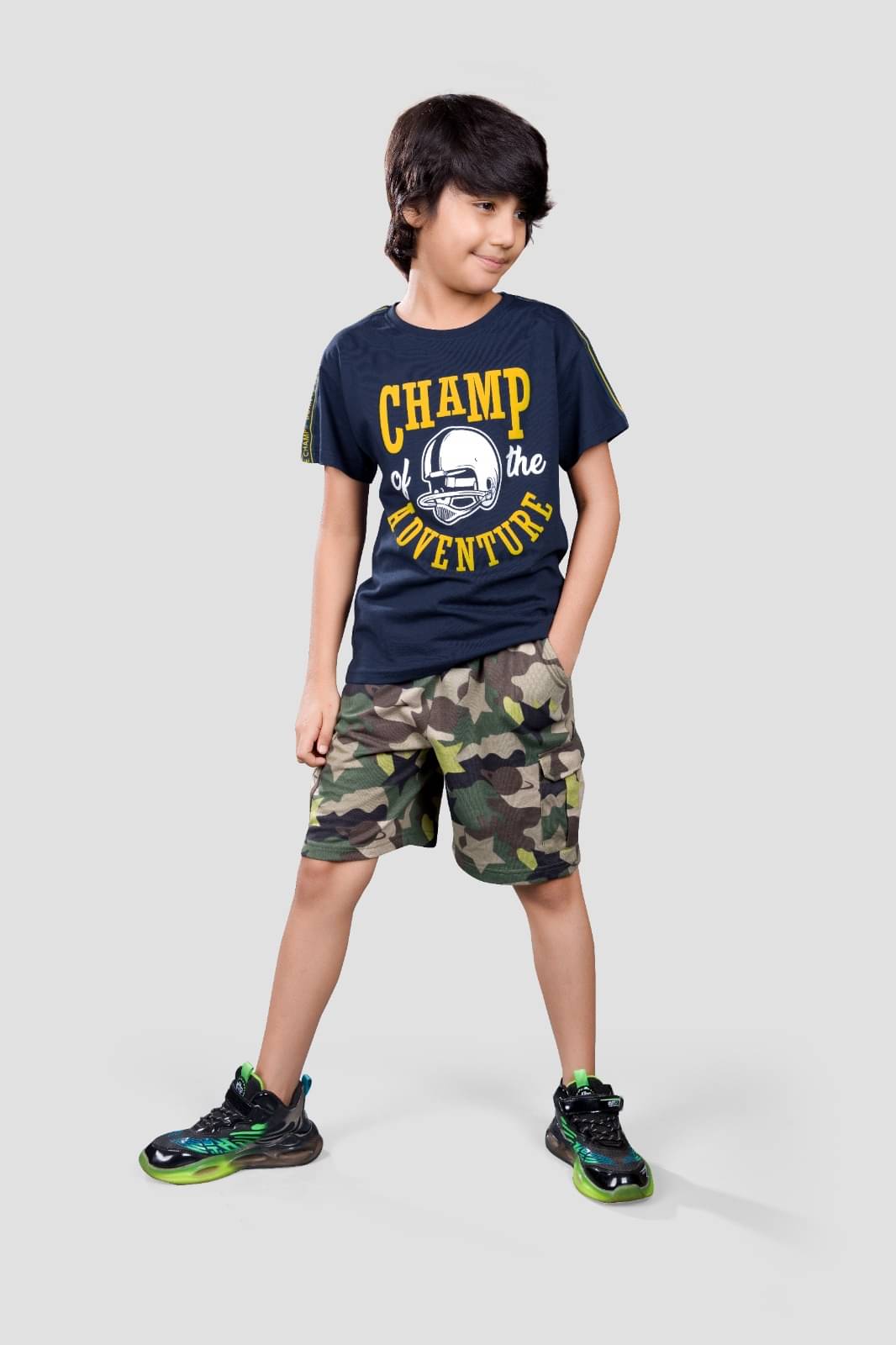     			PLUM TREE Pack of 1 Boys Cotton T-Shirt & Shorts Set ( Navy Blue )