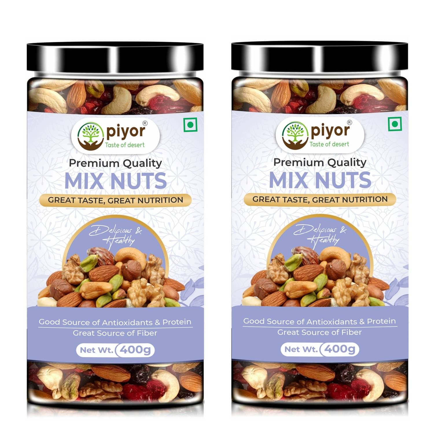     			Piyor Mixed Nuts 800g | Mix Dry Fruits | Healthy Mix 400g Pack of 2