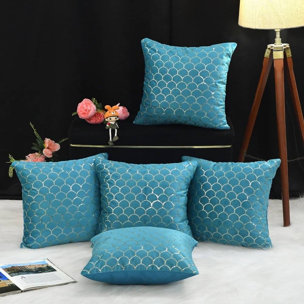 RADECOR Set of 5 Polyester Solid Square Cushion Cover (40X40)cm - Blue RADECOR Set of 5 Polyester Solid Square Cushion Cover (40X40)cm - Blue
