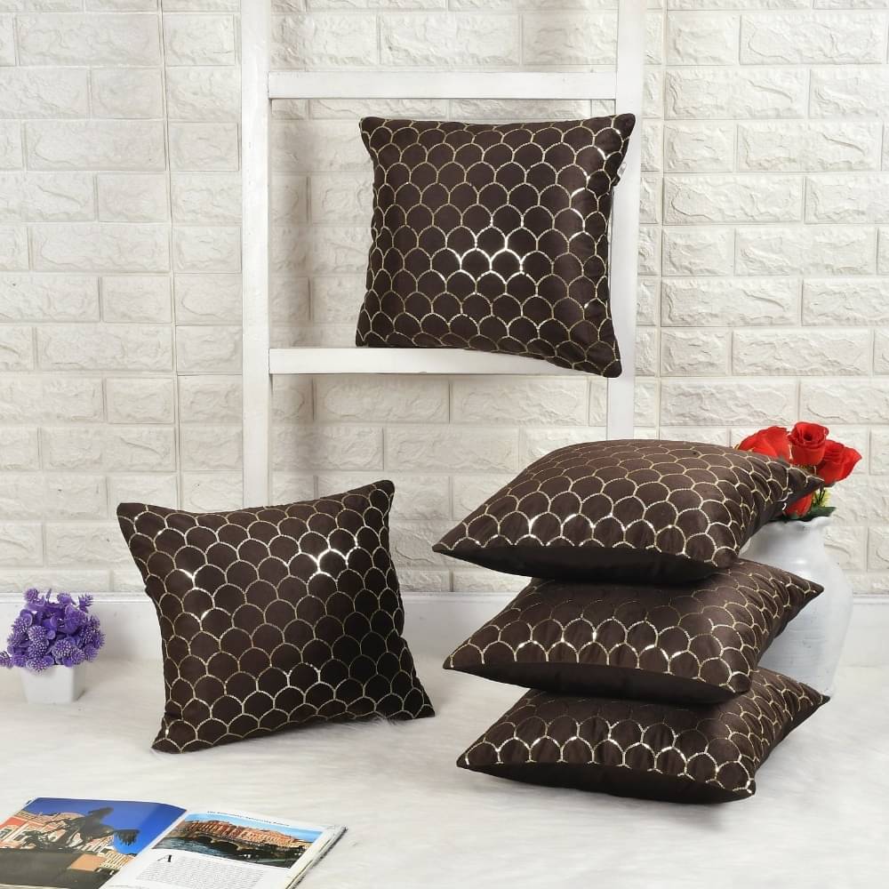     			RADECOR Set of 5 Polyester Solid Square Cushion Cover (40X40)cm - Brown