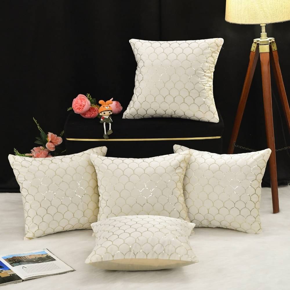 RADECOR Set of 5 Polyester Solid Square Cushion Cover (40X40)cm - Cream RADECOR Set of 5 Polyester Solid Square Cushion Cover (40X40)cm - Cream