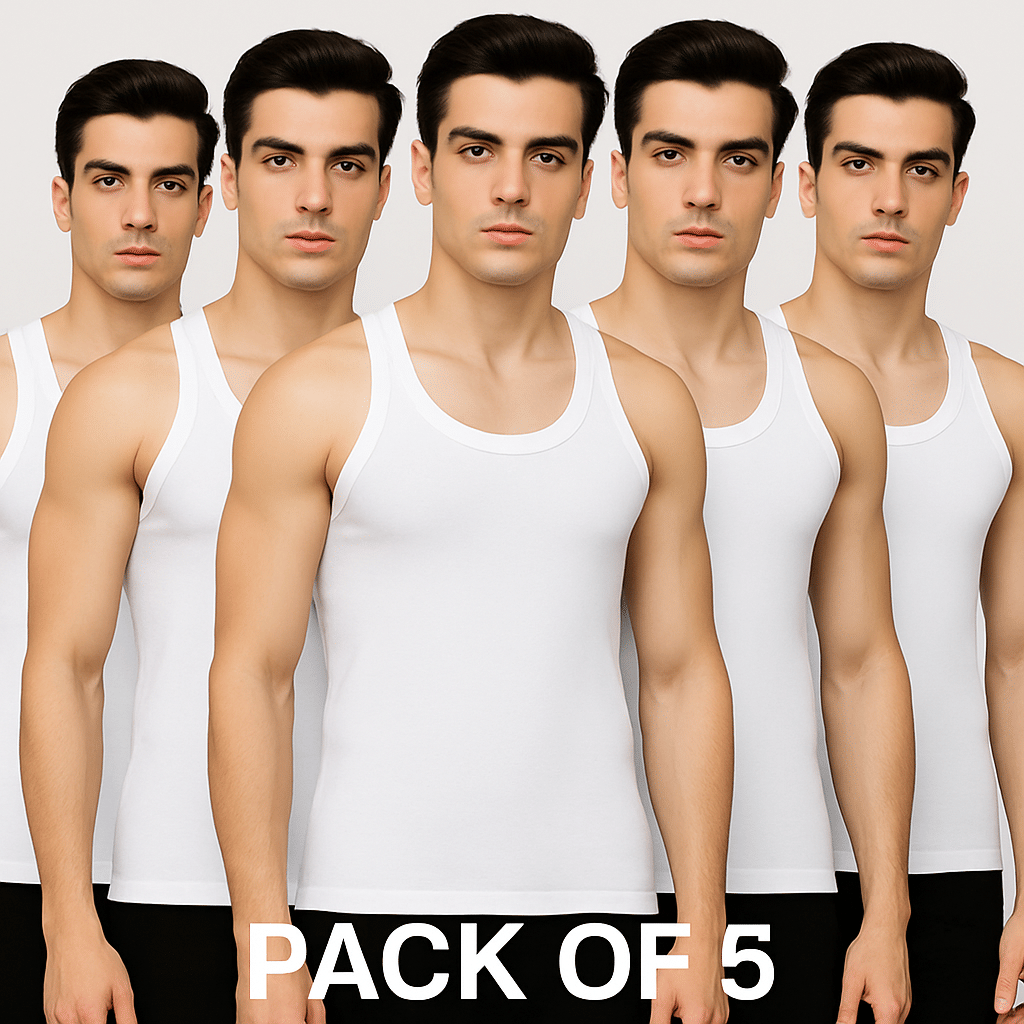 REAL NOISE Pack of 5 Cotton Gym Vest For Men ( White )     			REAL NOISE Pack of 5 Cotton Gym Vest For Men ( White )