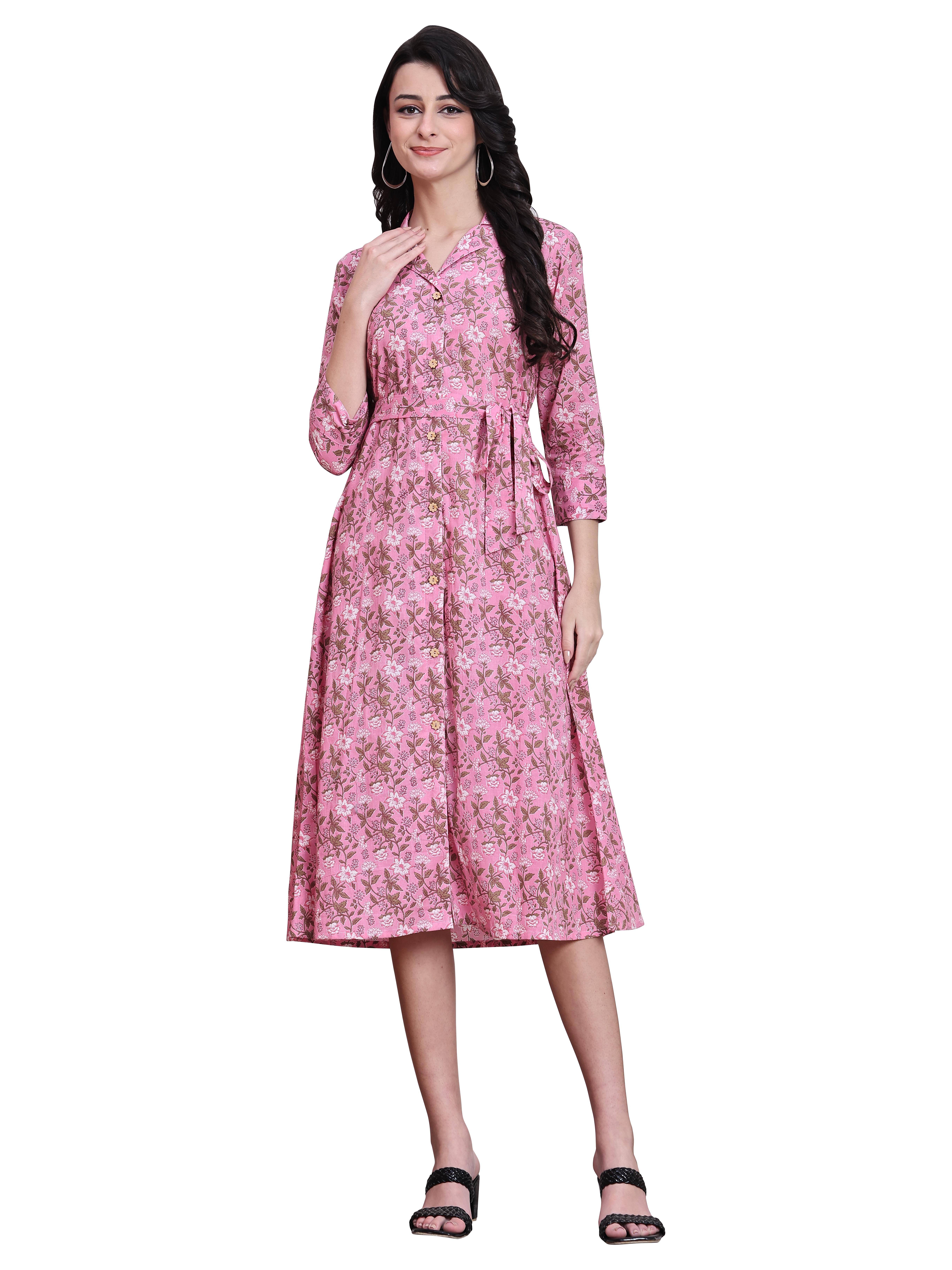     			Rajnandini Women Cotton Printed A-line Dress ( Pink )