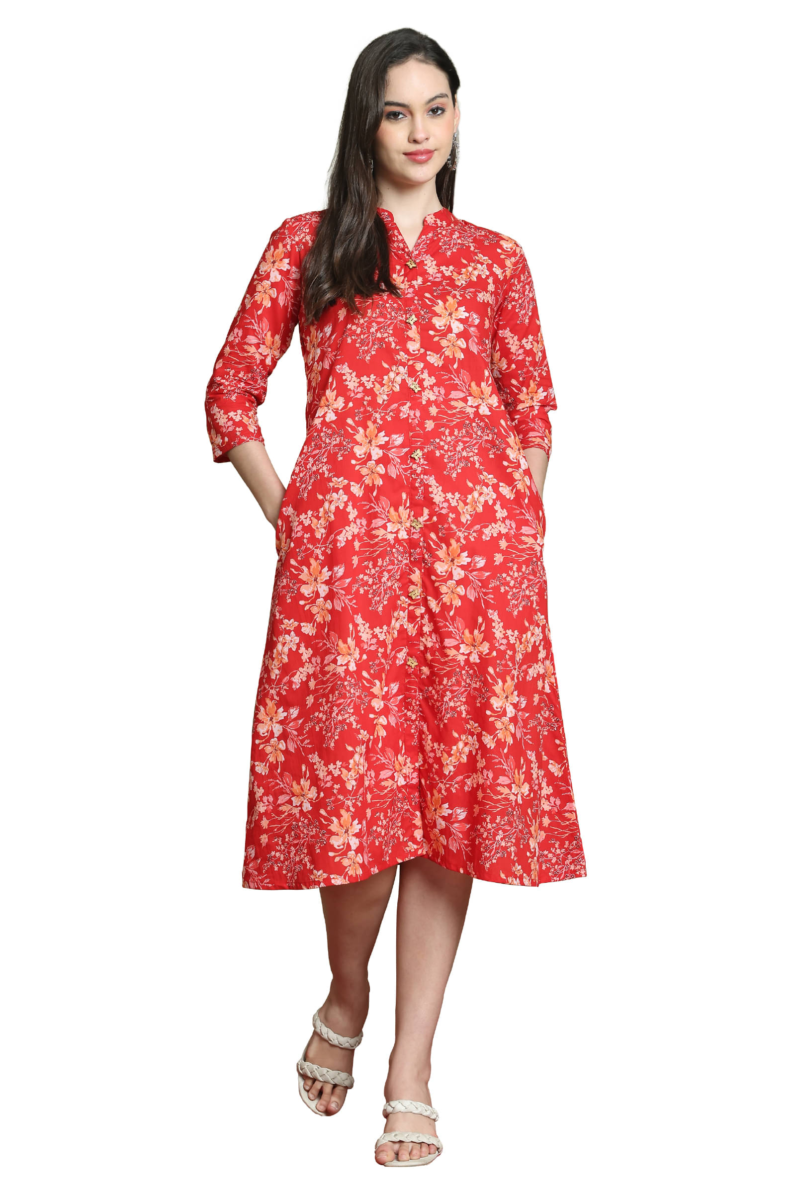     			Rajnandini Women Cotton Printed A-line Dress ( Red )