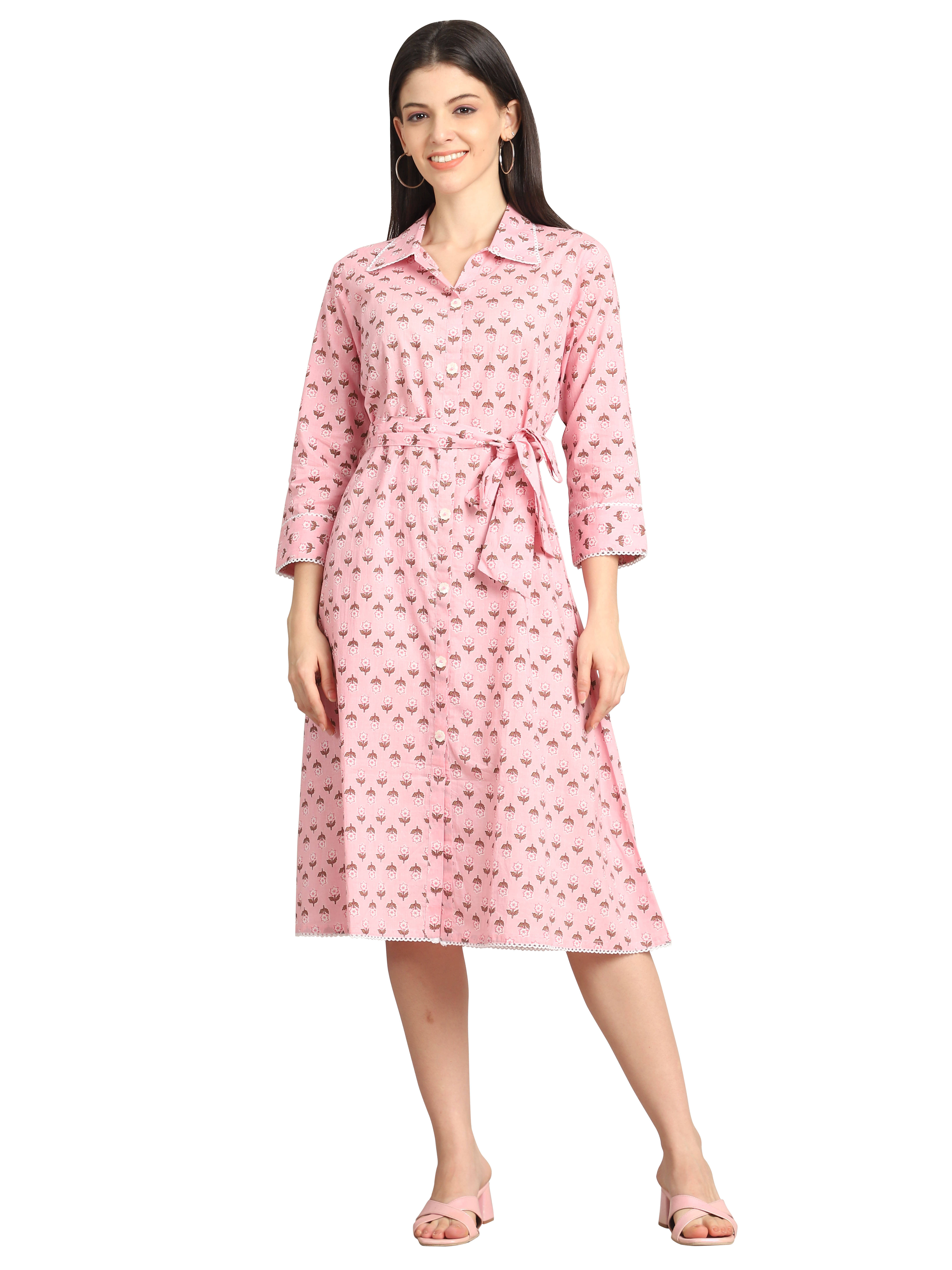     			Rajnandini Women Cotton Printed A-line Dress ( Pink )