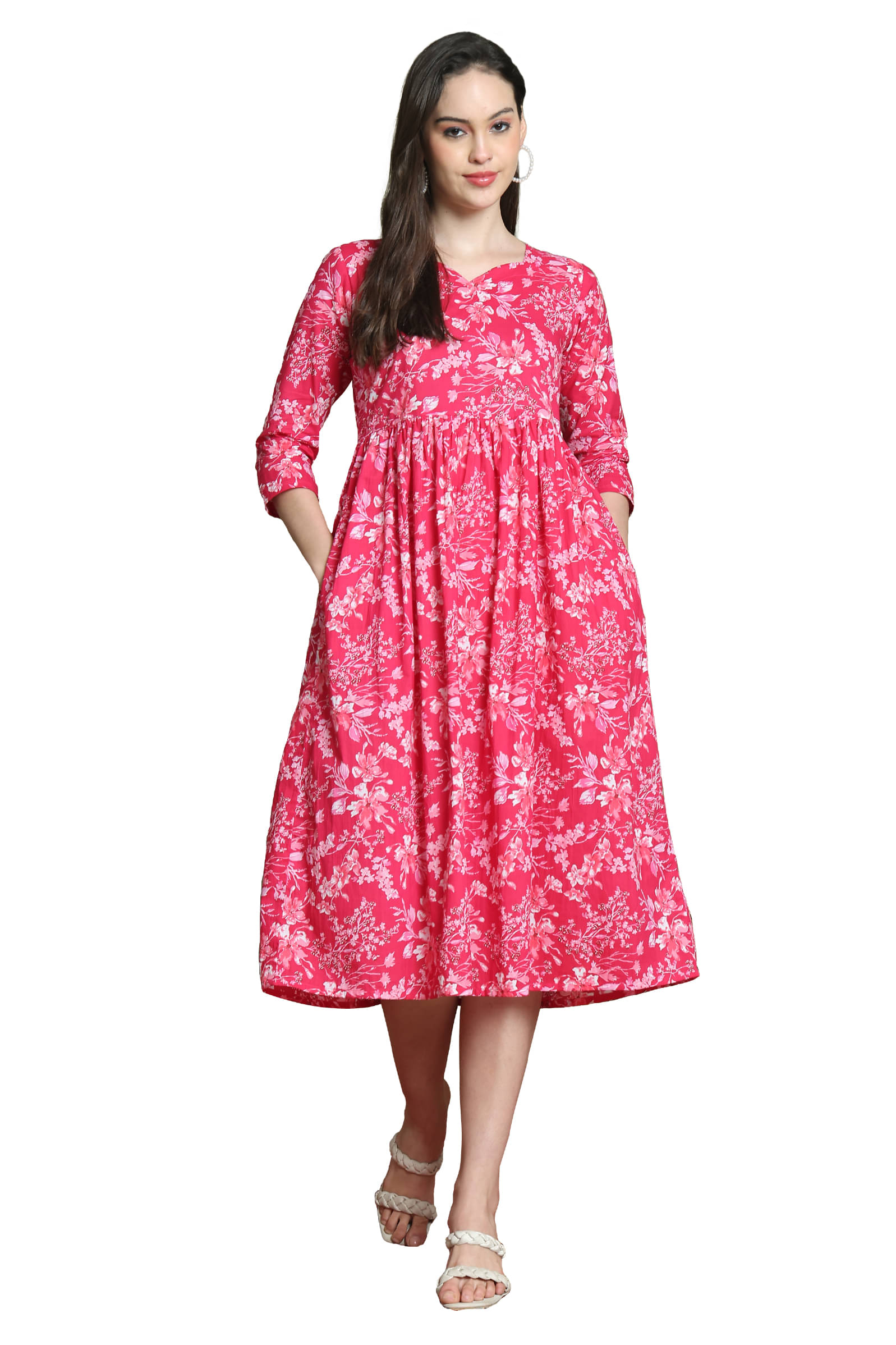     			Rajnandini Women Cotton Printed A-line Dress ( Pink )