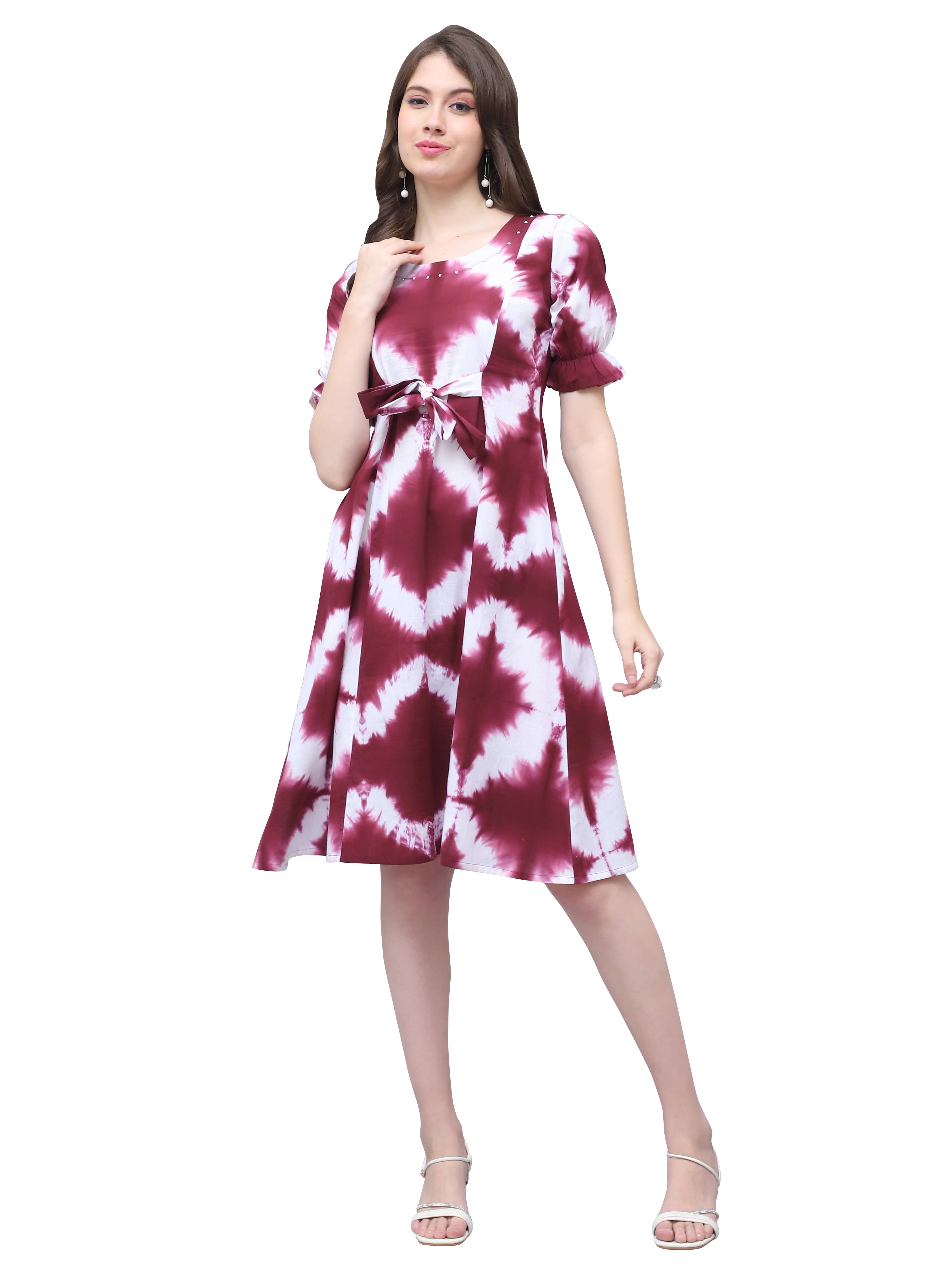     			Rajnandini Women Cotton Printed A-line Dress ( Wine )