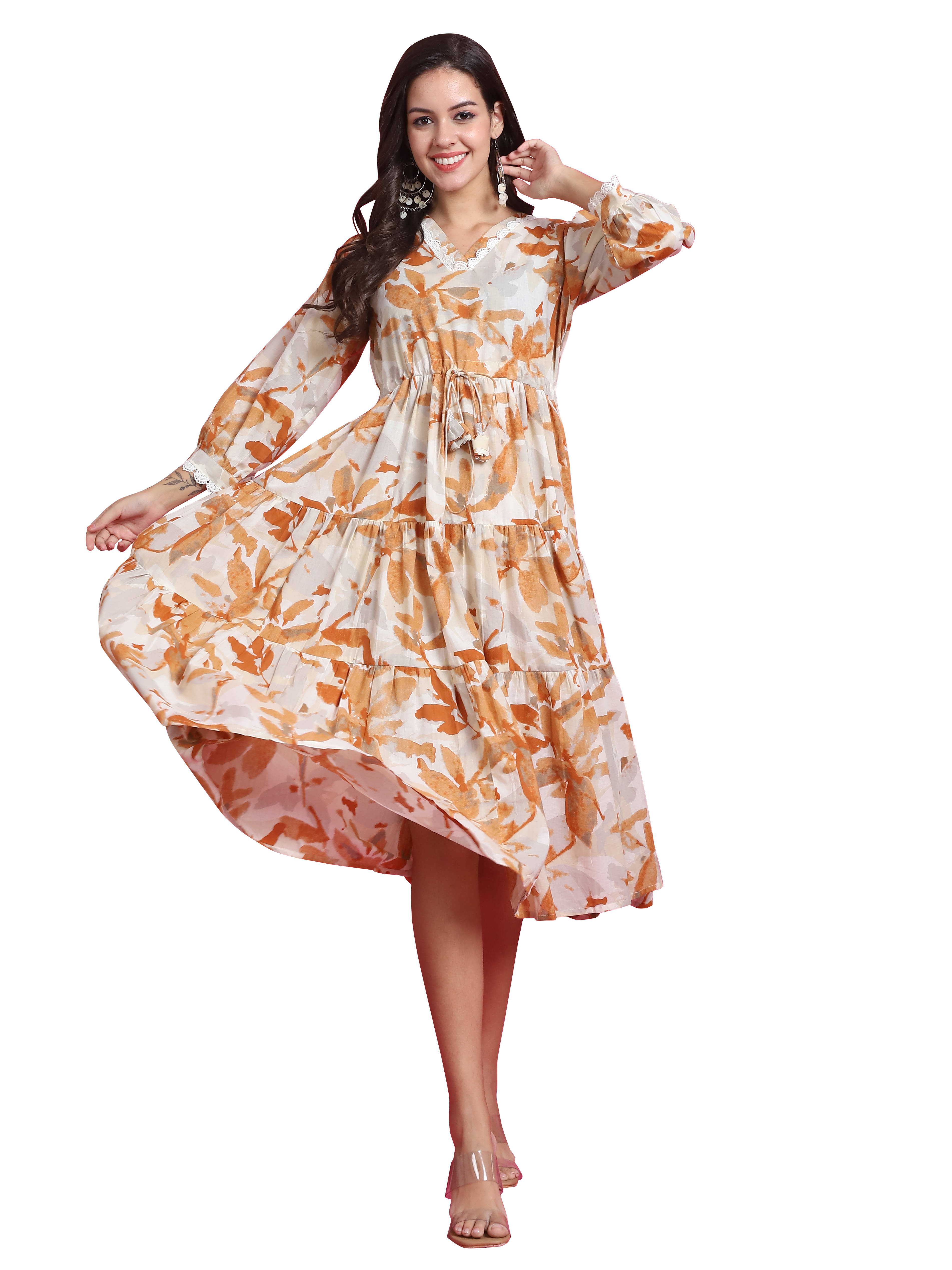     			Rajnandini Women Cotton Printed A-line Dress ( White )