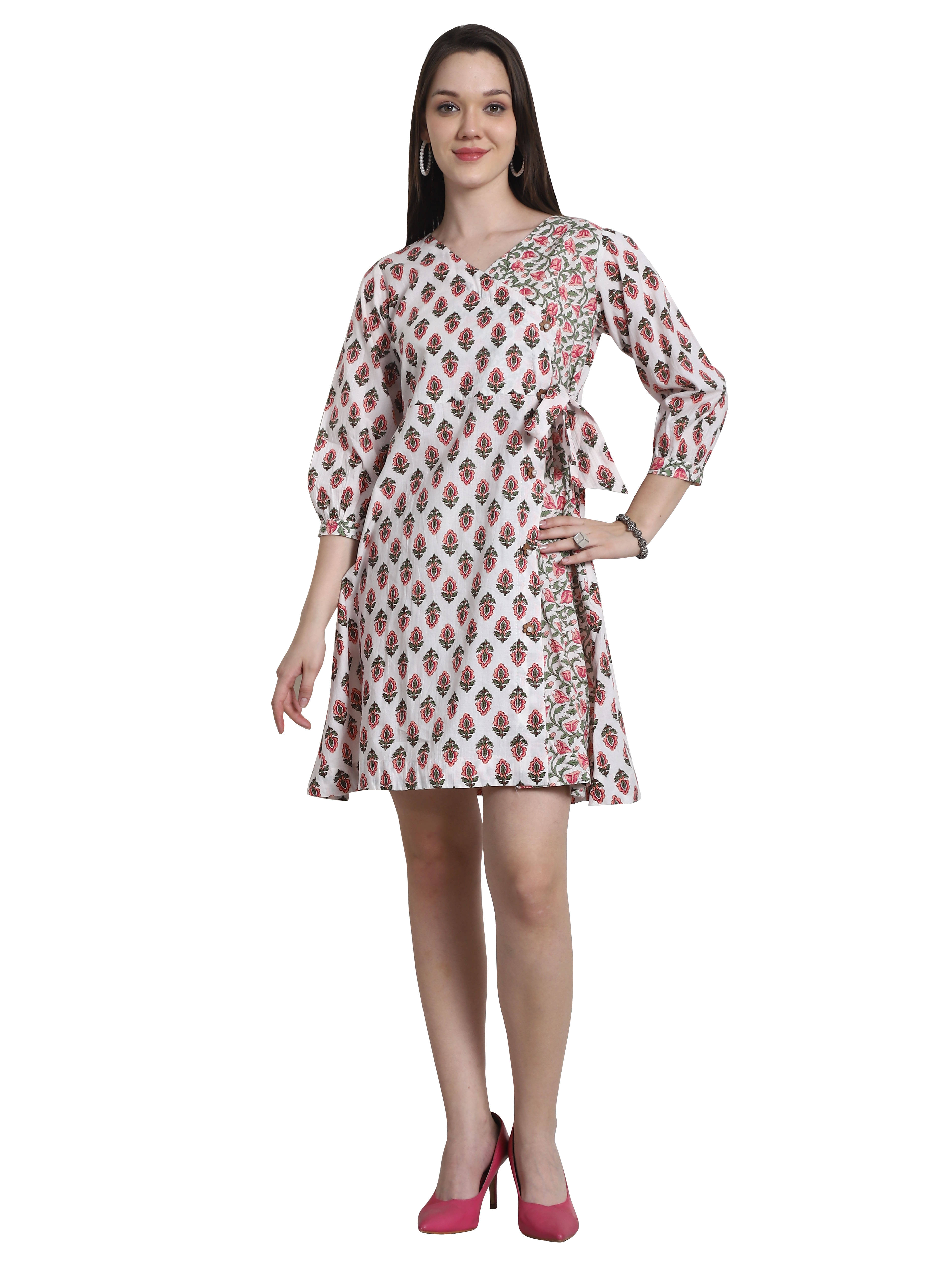     			Rajnandini Women Cotton Printed A-line Dress ( White )