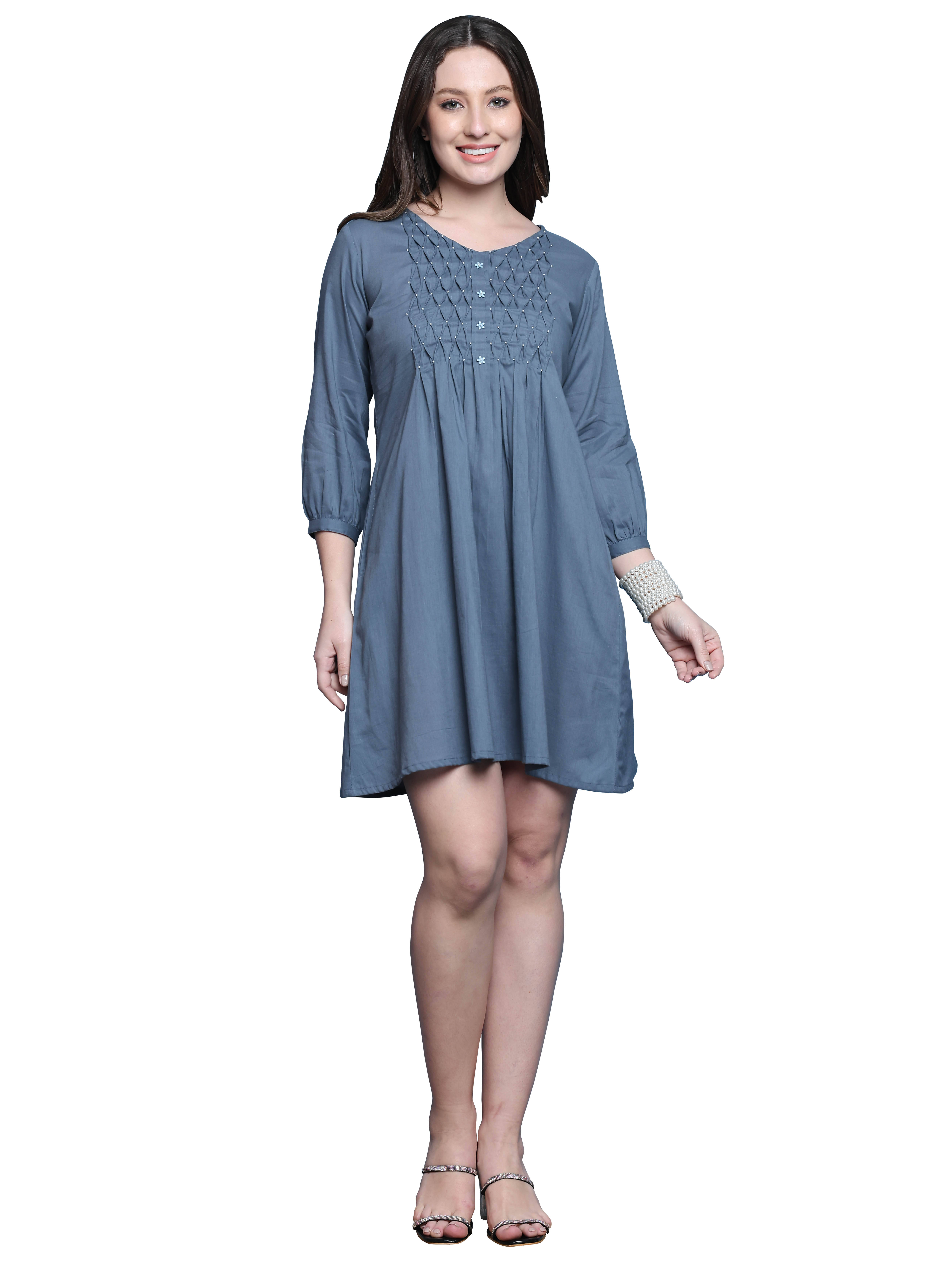     			Rajnandini Women Cotton Solid A-line Dress ( Grey )