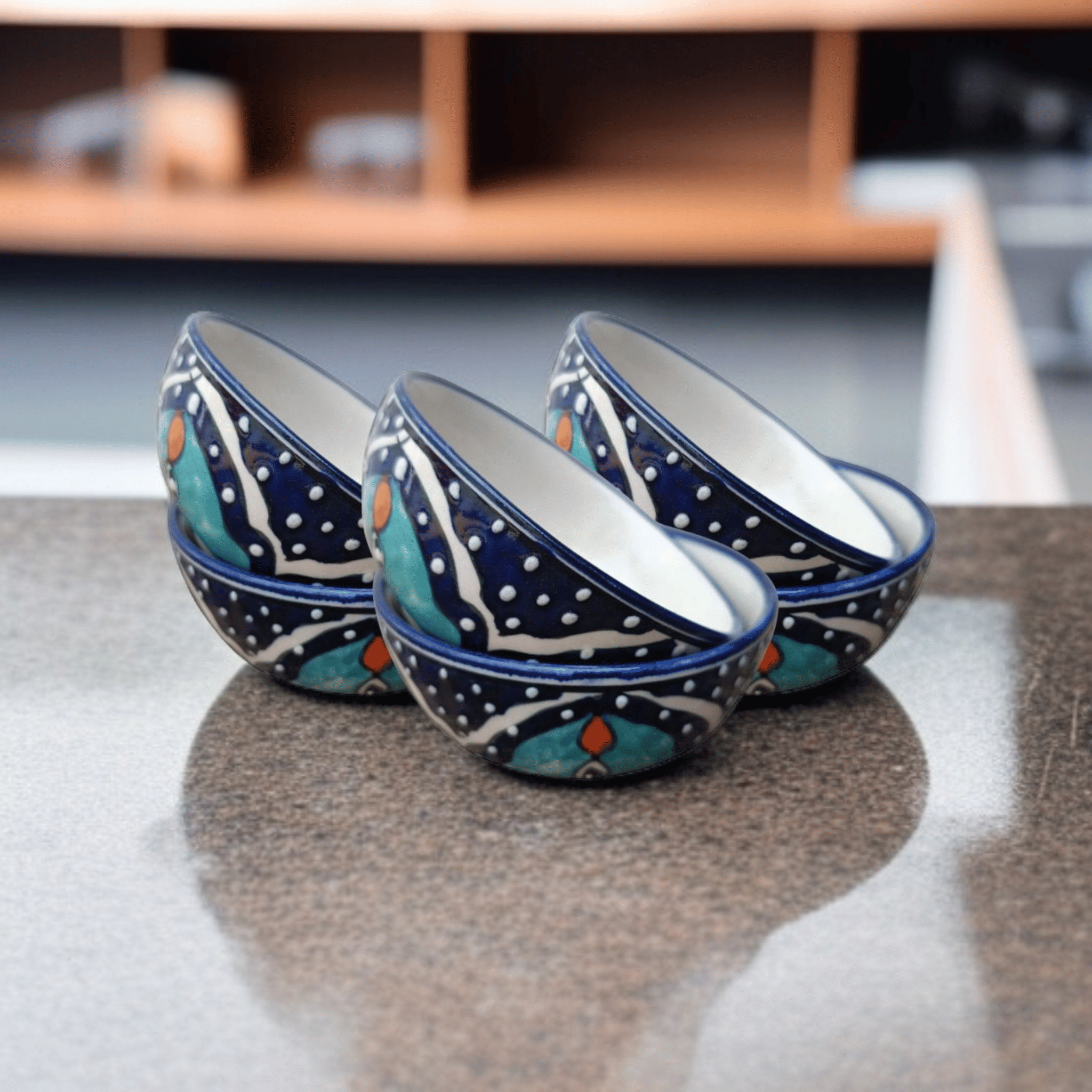     			Rizasta Bowl Ceramic Printed Serving Bowl 10 cm ( Set of 6 ) Blue