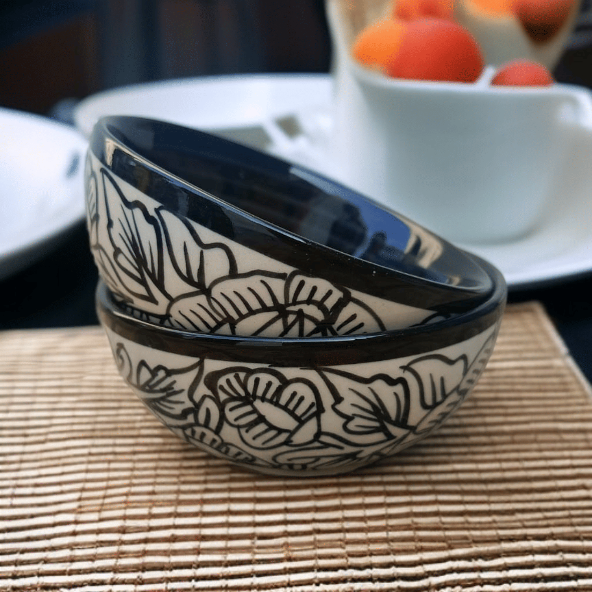 Rizasta Bowl Ceramic Printed Serving Bowl 10 cm ( Set of 2 ) Black Rizasta Bowl Ceramic Printed Serving Bowl 10 cm ( Set of 2 ) Black