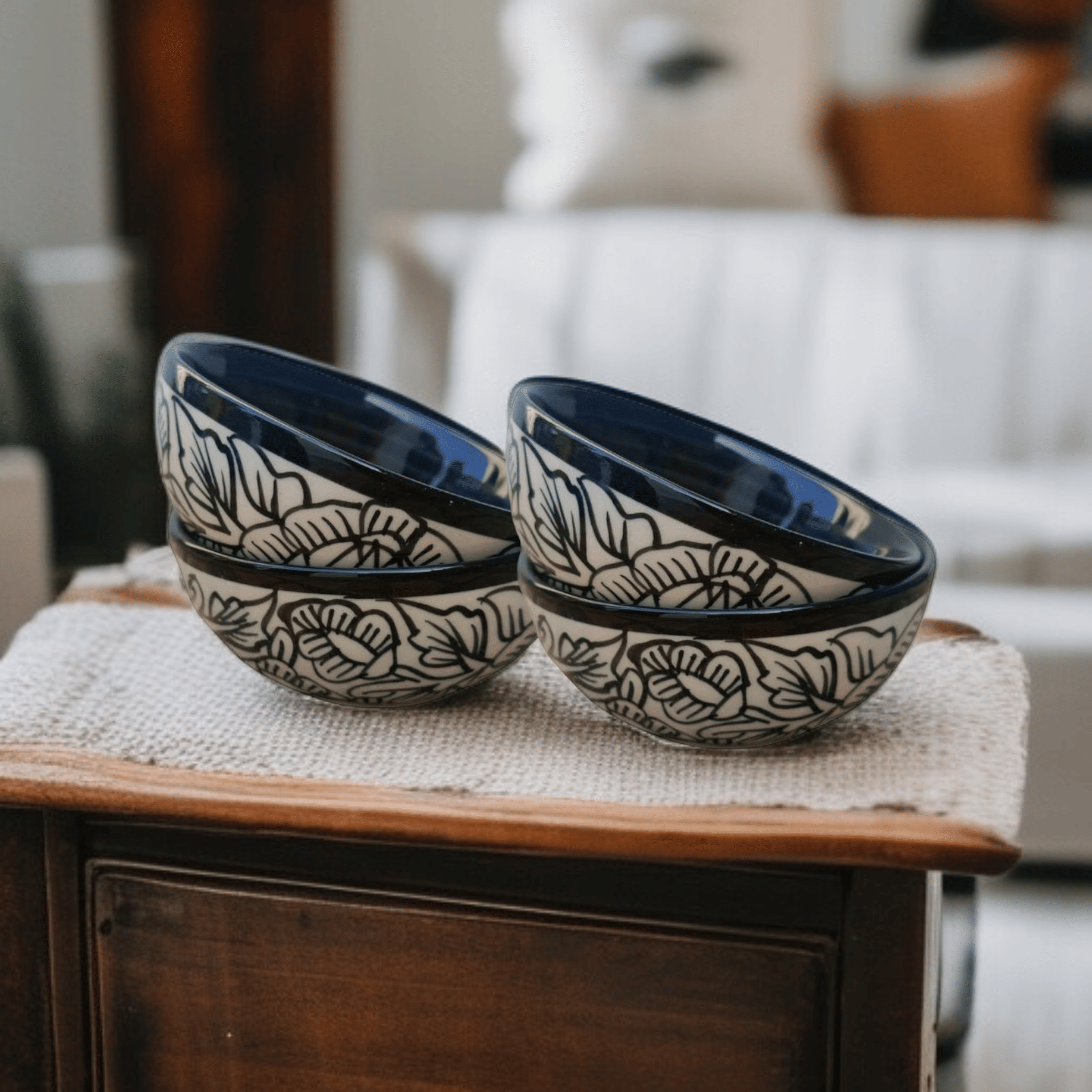 Rizasta Bowl Ceramic Printed Serving Bowl 10 cm ( Set of 4 ) Black Rizasta Bowl Ceramic Printed Serving Bowl 10 cm ( Set of 4 ) Black