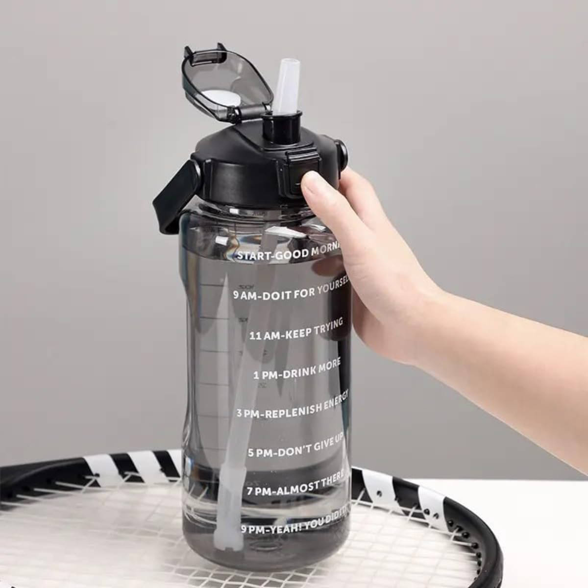     			SARVASHVA TRENDS Motivational Water Bottles, Gym Water Bottles Black Plastic Sipper Water Bottle 2000 mL ( Set of 1 )