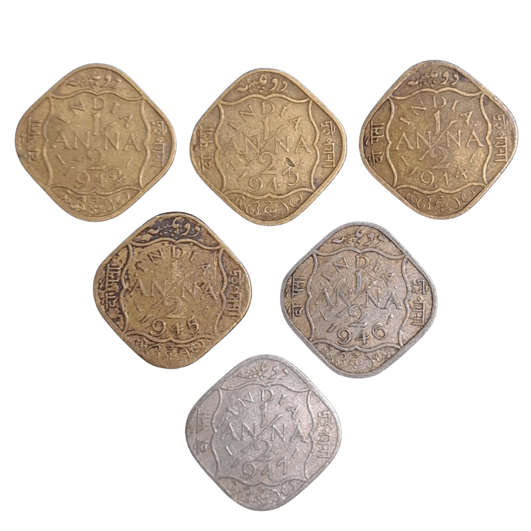     			SHUBHCOINS Full Set of 1/2 Anna, George VI British India, 1942-47, Vey Fine Condition, Rare Coins Collection for Kids and Adults