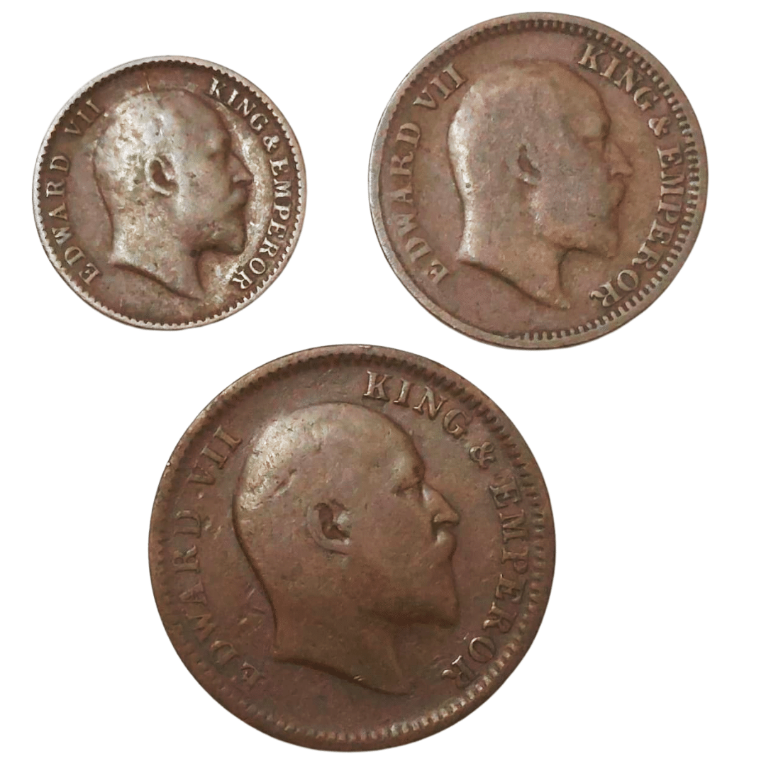     			SHUBHCOINS Very Rare Set of Edward VII British India, Anna-Pice Series, Bronze, Mix Years, Very Good Condition, Ideal For Students and Adults
