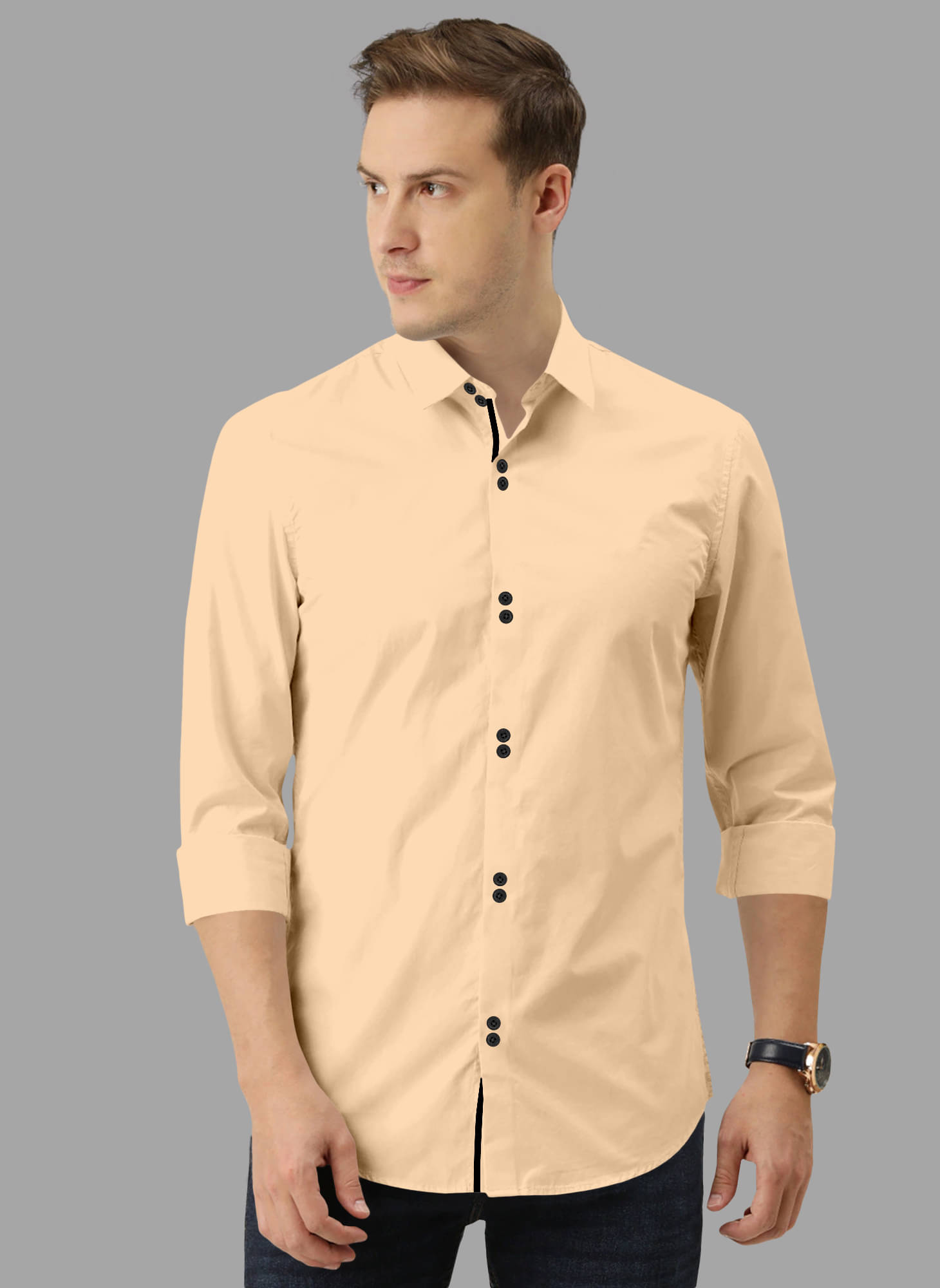 SUR-T Cotton Blend Regular Fit Solids Full Sleeves Men's Casual Shirt - Cream ( Pack of 1 )     			SUR-T Cotton Blend Regular Fit Solids Full Sleeves Men's Casual Shirt - Cream ( Pack of 1 )