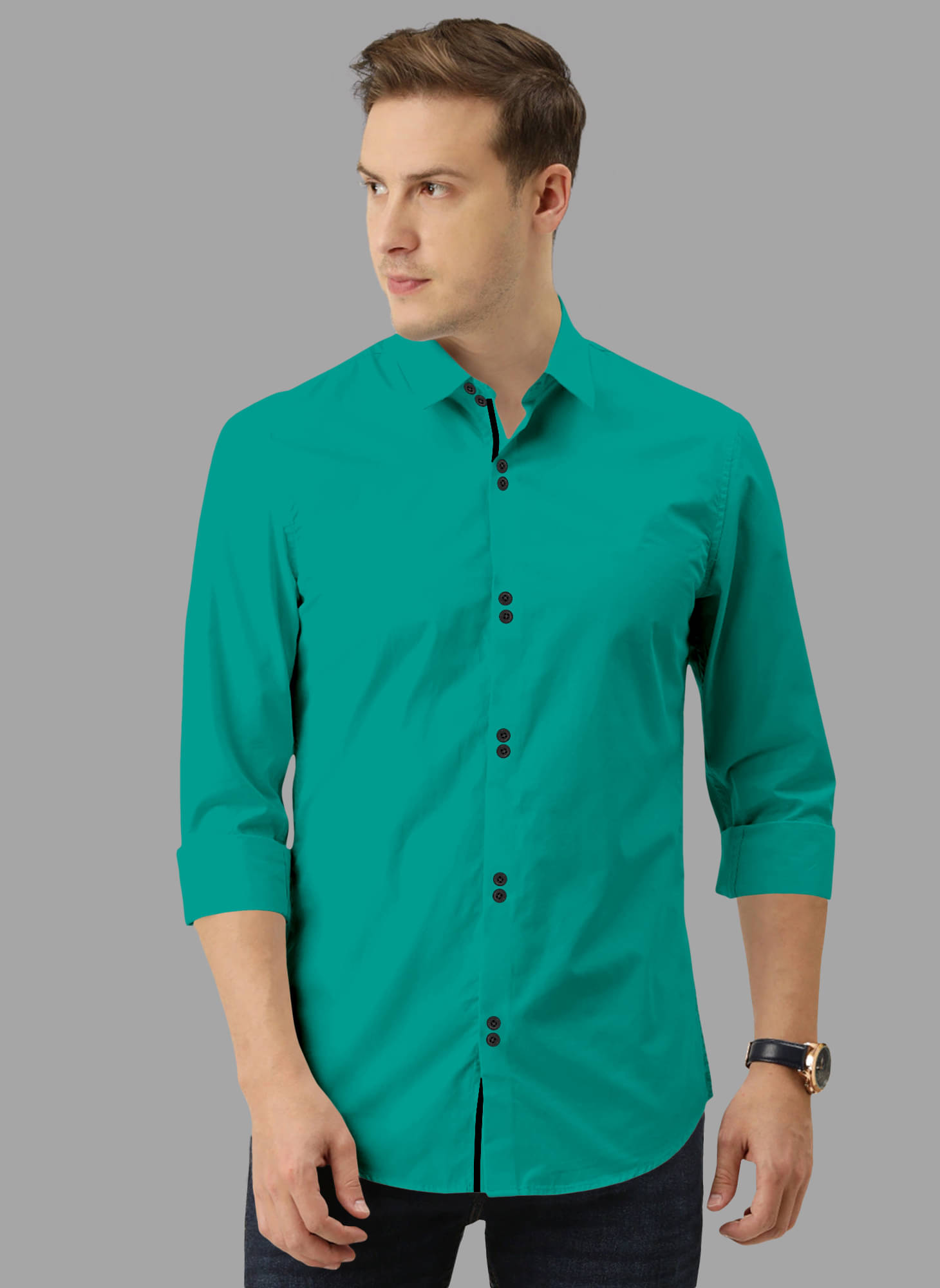 SUR-T Cotton Blend Regular Fit Solids Full Sleeves Men's Casual Shirt - Green ( Pack of 1 )     			SUR-T Cotton Blend Regular Fit Solids Full Sleeves Men's Casual Shirt - Green ( Pack of 1 )
