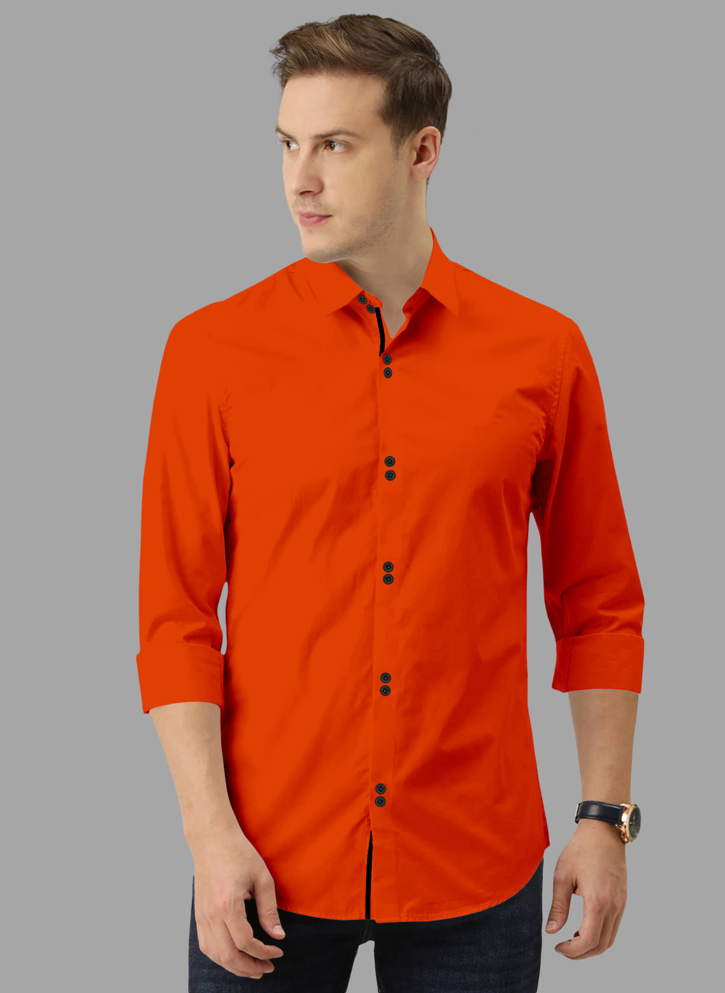     			SUR-T Cotton Blend Regular Fit Solids Full Sleeves Men's Casual Shirt - Orange ( Pack of 1 )