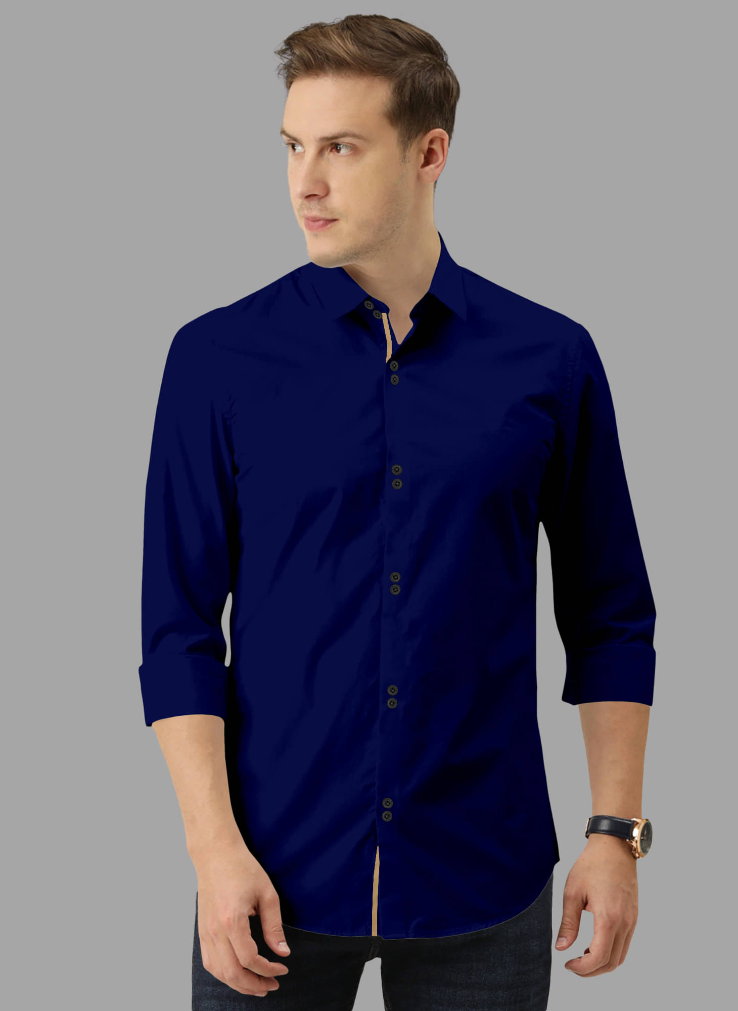     			SUR-T Cotton Blend Regular Fit Solids Full Sleeves Men's Casual Shirt - Navy Blue ( Pack of 1 )