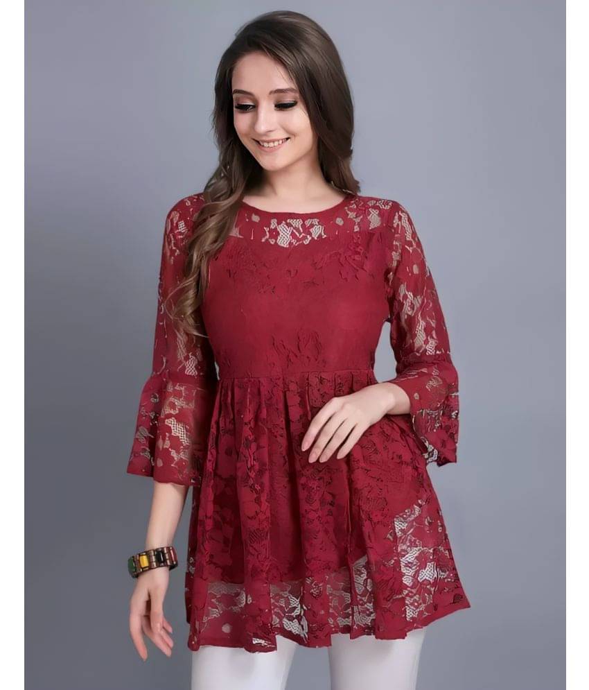     			Shcon Women's Net Peplum Top ( Maroon )
