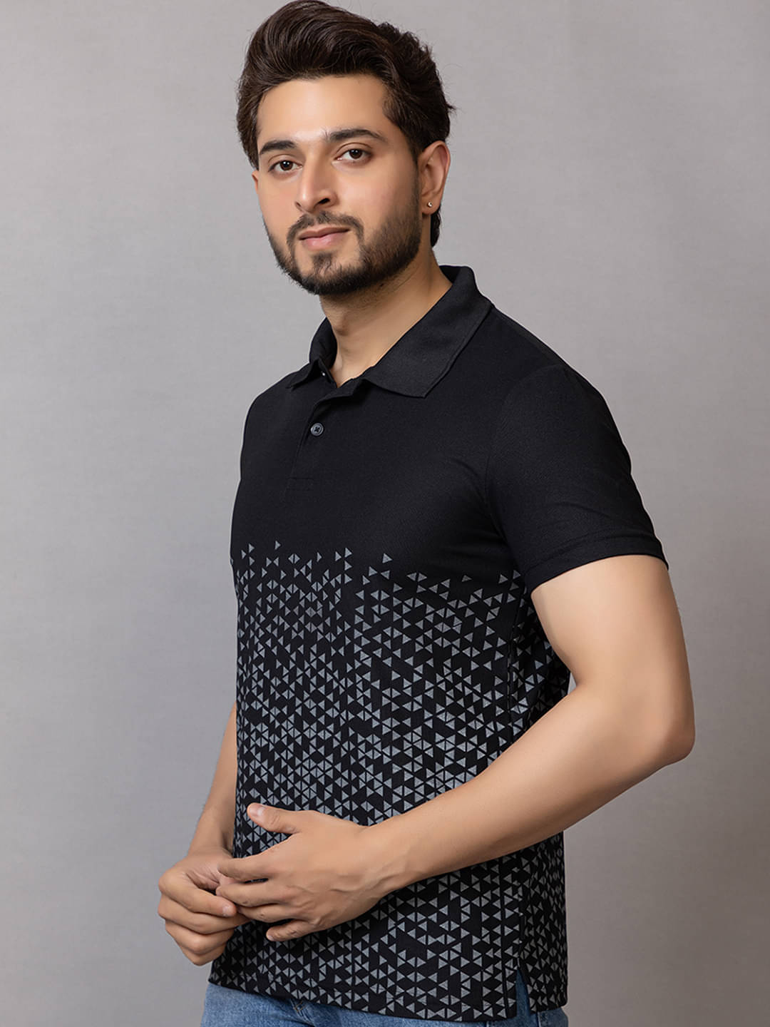 TRIUS Men Cotton Blend Regular Fit Printed Polo T Shirt ( Black )     			TRIUS Men Cotton Blend Regular Fit Printed Polo T Shirt ( Black )