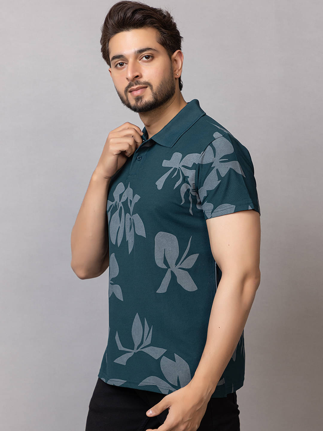 TRIUS Men Cotton Blend Regular Fit Printed Polo T Shirt ( Dark Green ) TRIUS Men Cotton Blend Regular Fit Printed Polo T Shirt ( Dark Green )