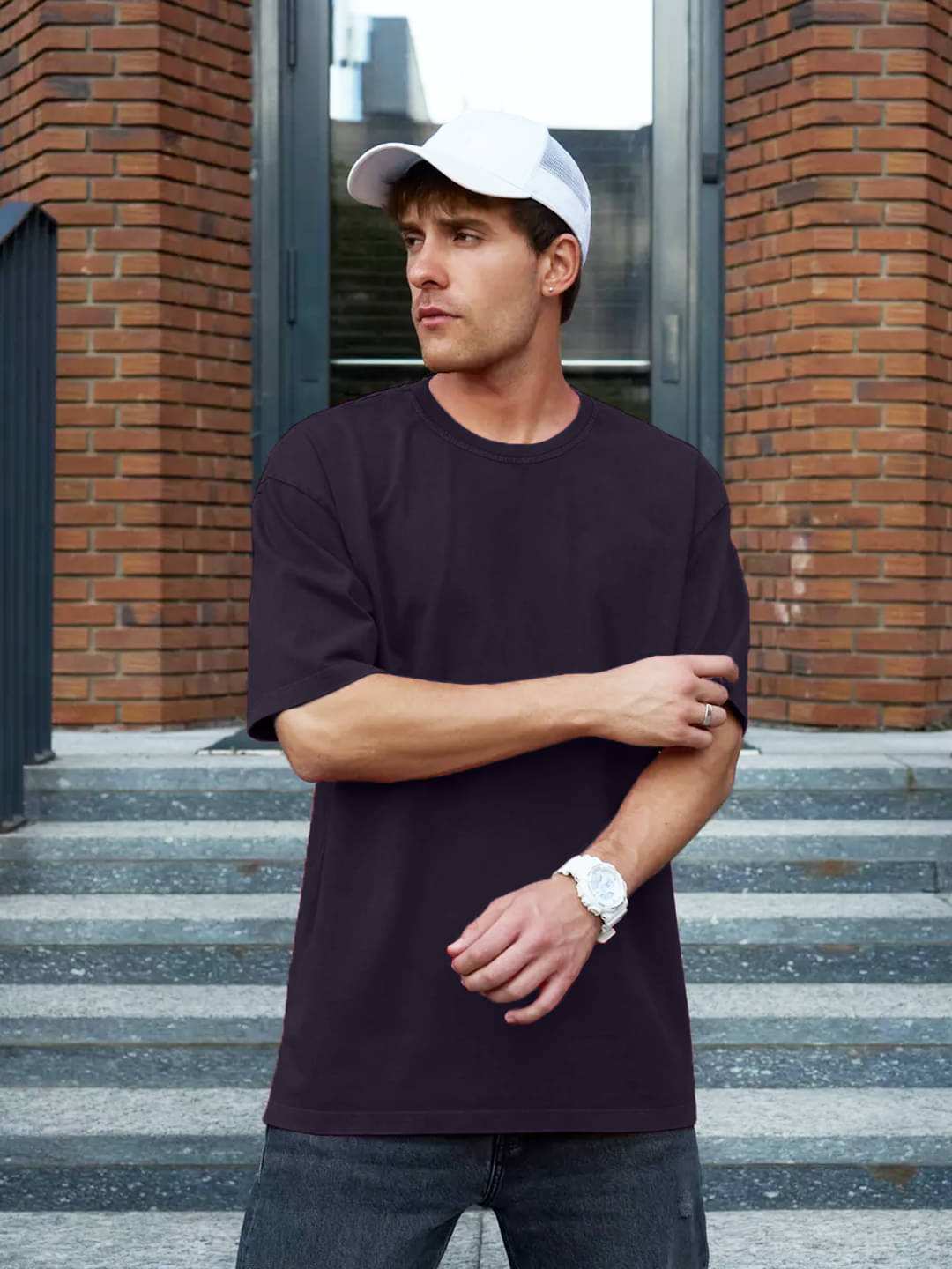 Trond Men Cotton Blend Oversized Fit Solid T-Shirt ( Navy ) Trond Men Cotton Blend Oversized Fit Solid T-Shirt ( Navy )