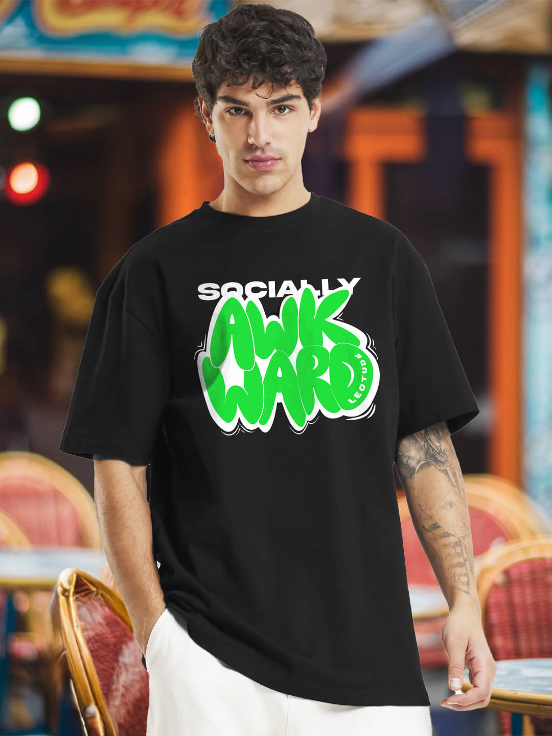 Trond Men Cotton Blend Oversized Fit Printed T-Shirt ( Black ) Trond Men Cotton Blend Oversized Fit Printed T-Shirt ( Black )