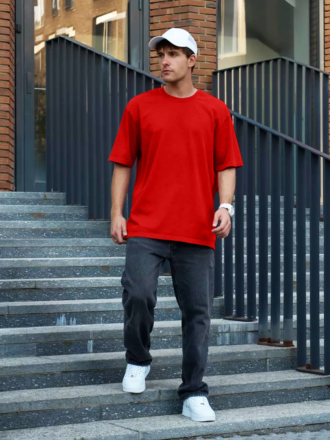 Trond Men Cotton Blend Oversized Fit Solid T-Shirt ( Red ) Trond Men Cotton Blend Oversized Fit Solid T-Shirt ( Red )