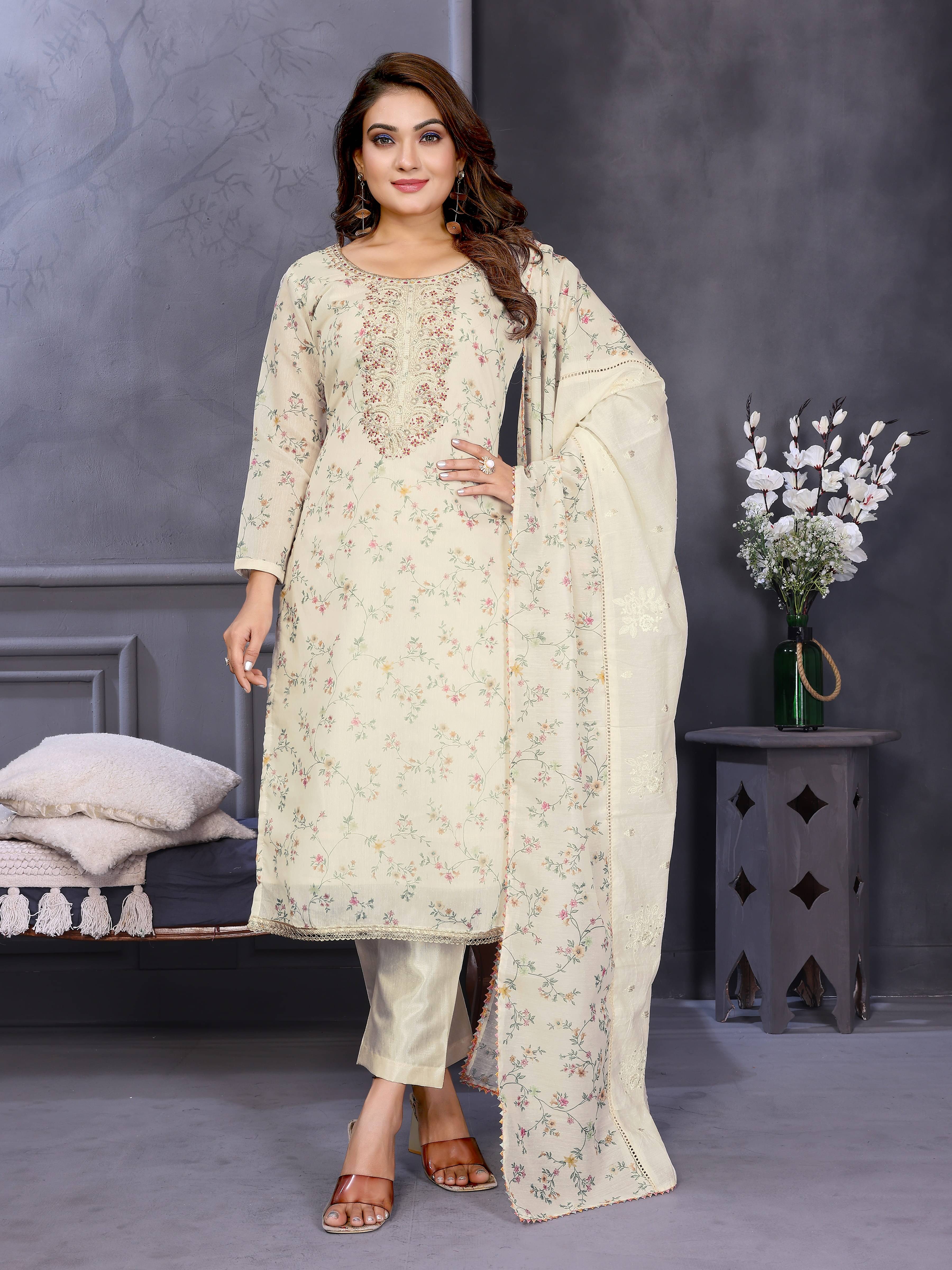     			VEDANT VASTRAM Women Chanderi Unstitched Dress Material ( Off White )