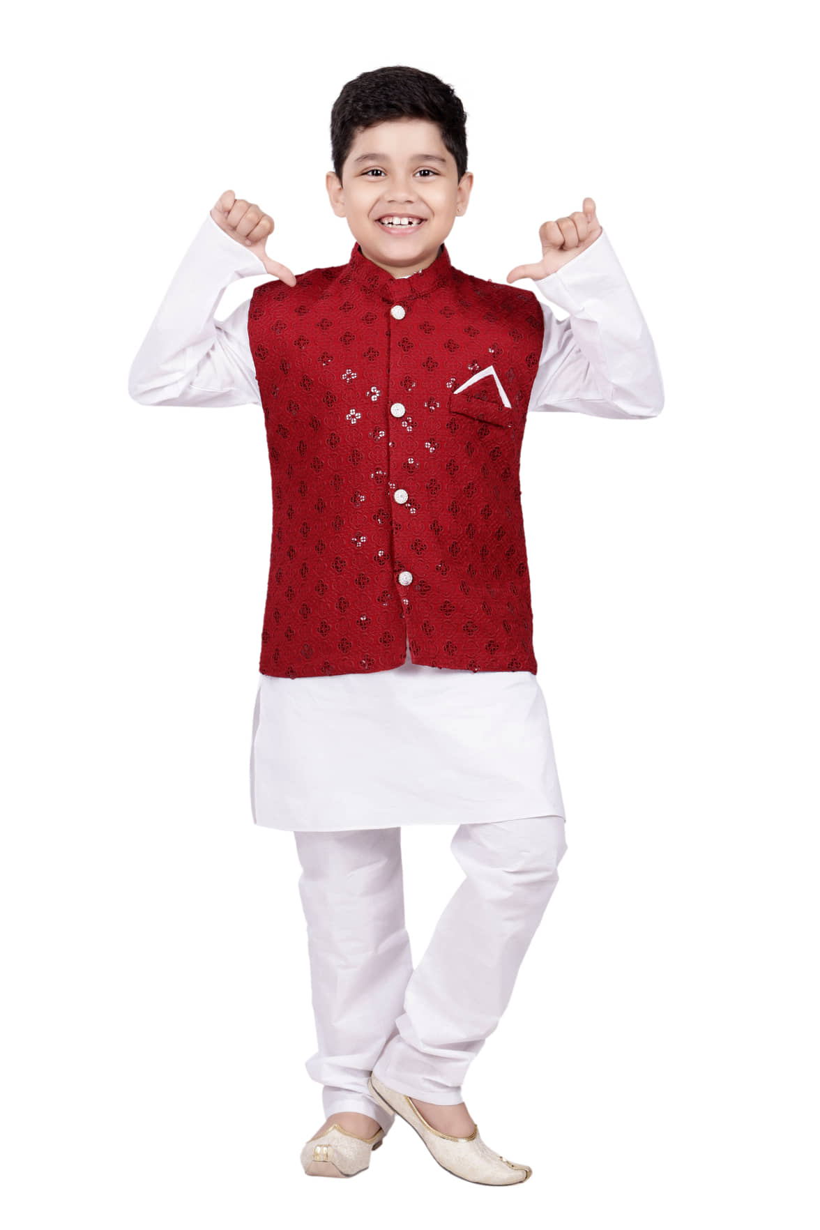 s muktar garments Baby Boys Cotton Blend Sequined - Pattern Kurta Pyjama Set ( Red , Pack of 1 ) - Kurtas & Kurta Sets | Buy online on ZillyBuy
